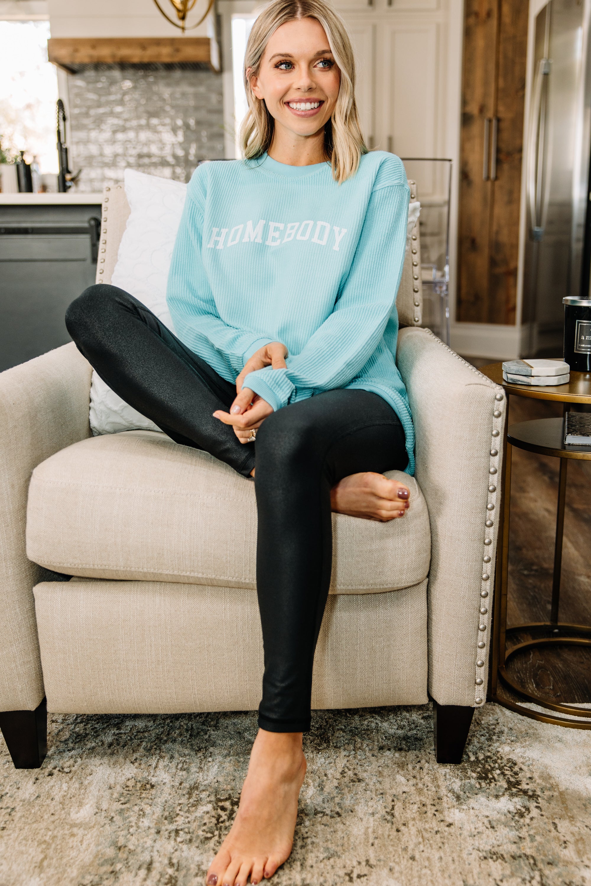 CHIRNAISHOP - Homebody Aqua Blue Corded Graphic Sweatshirt
