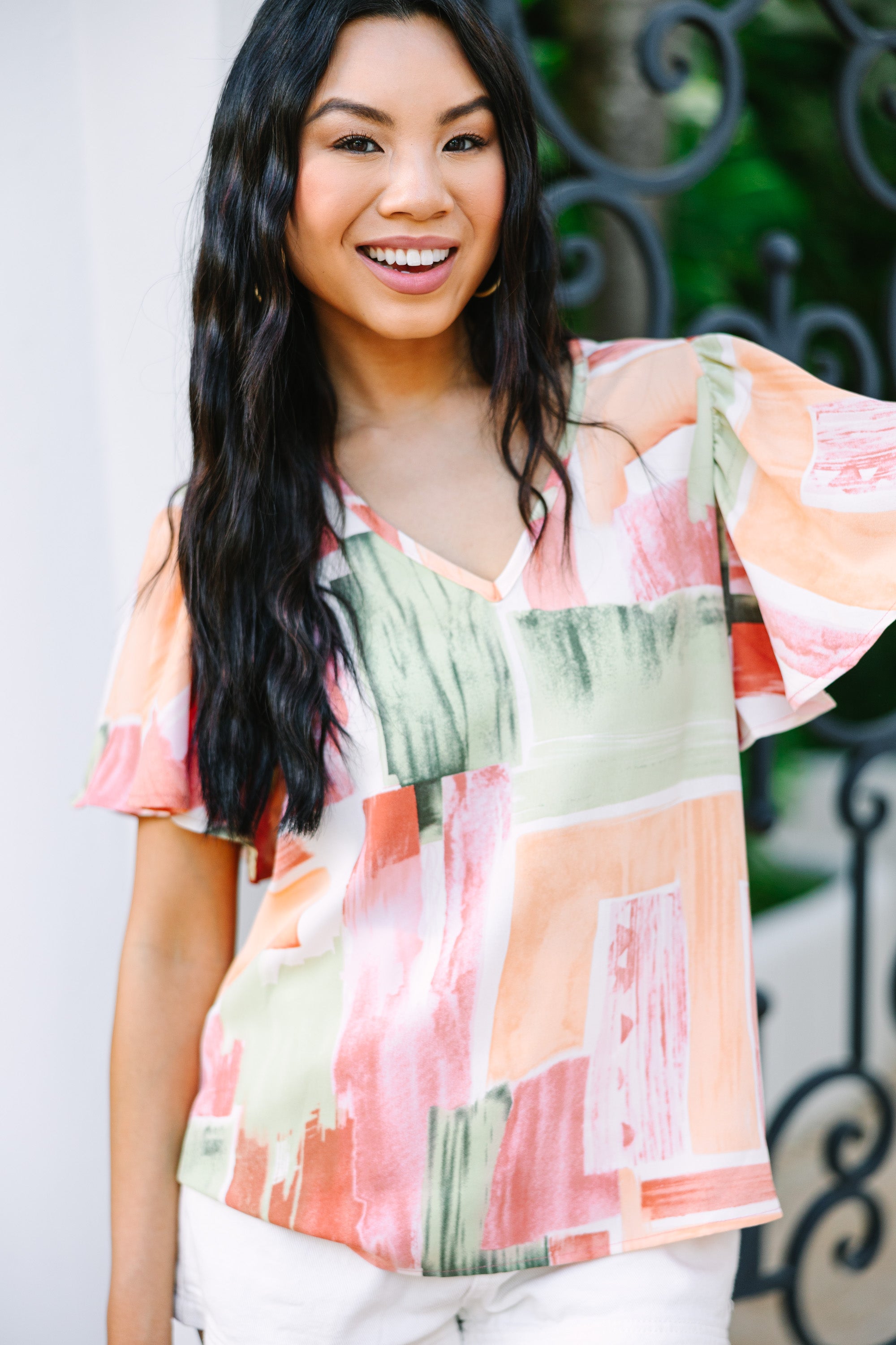 CHIRNAISHOP - Believe In Me Sage Green Abstract Blouse