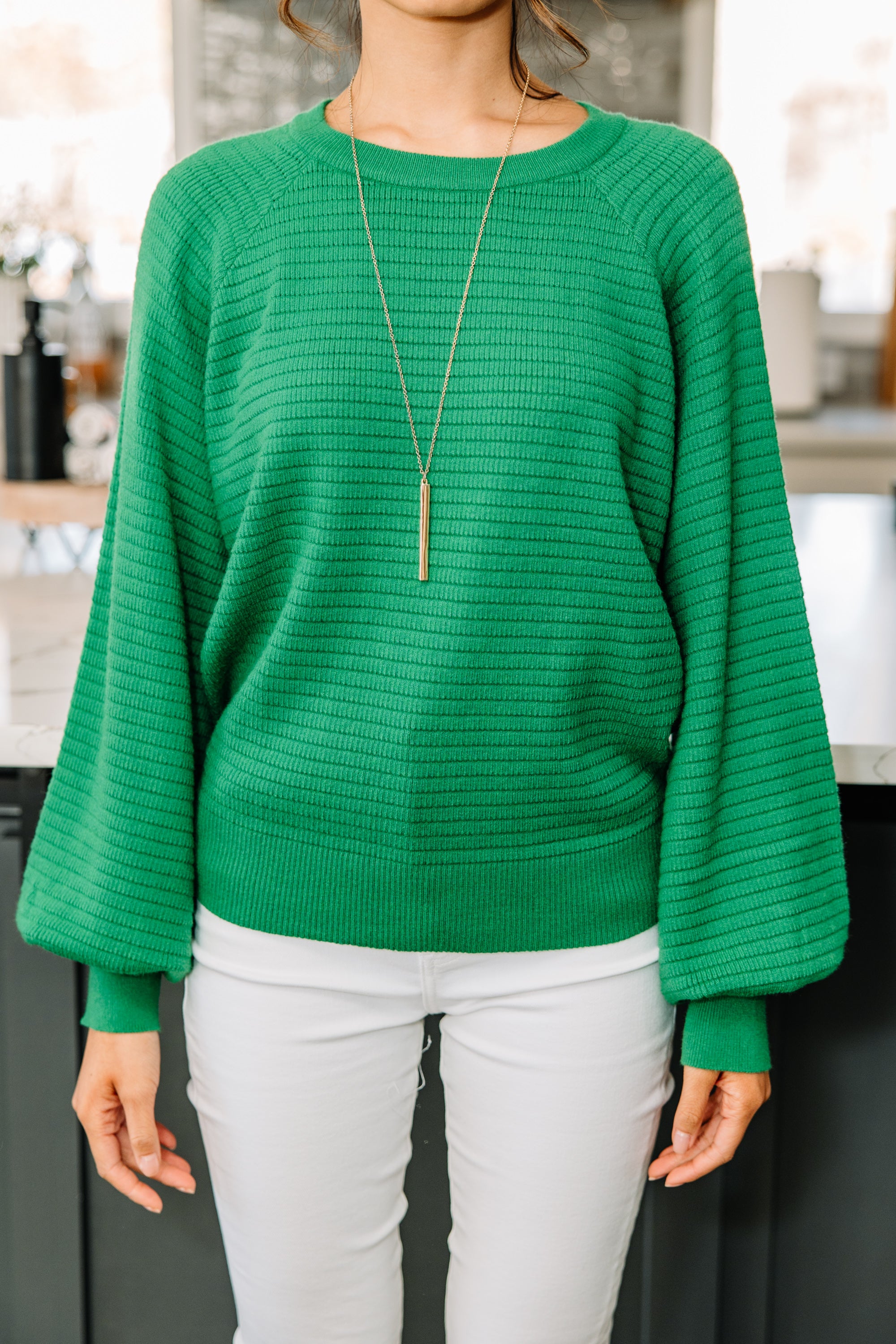 CHIRNAISHOP - In The Works Green Ribbed Sweater