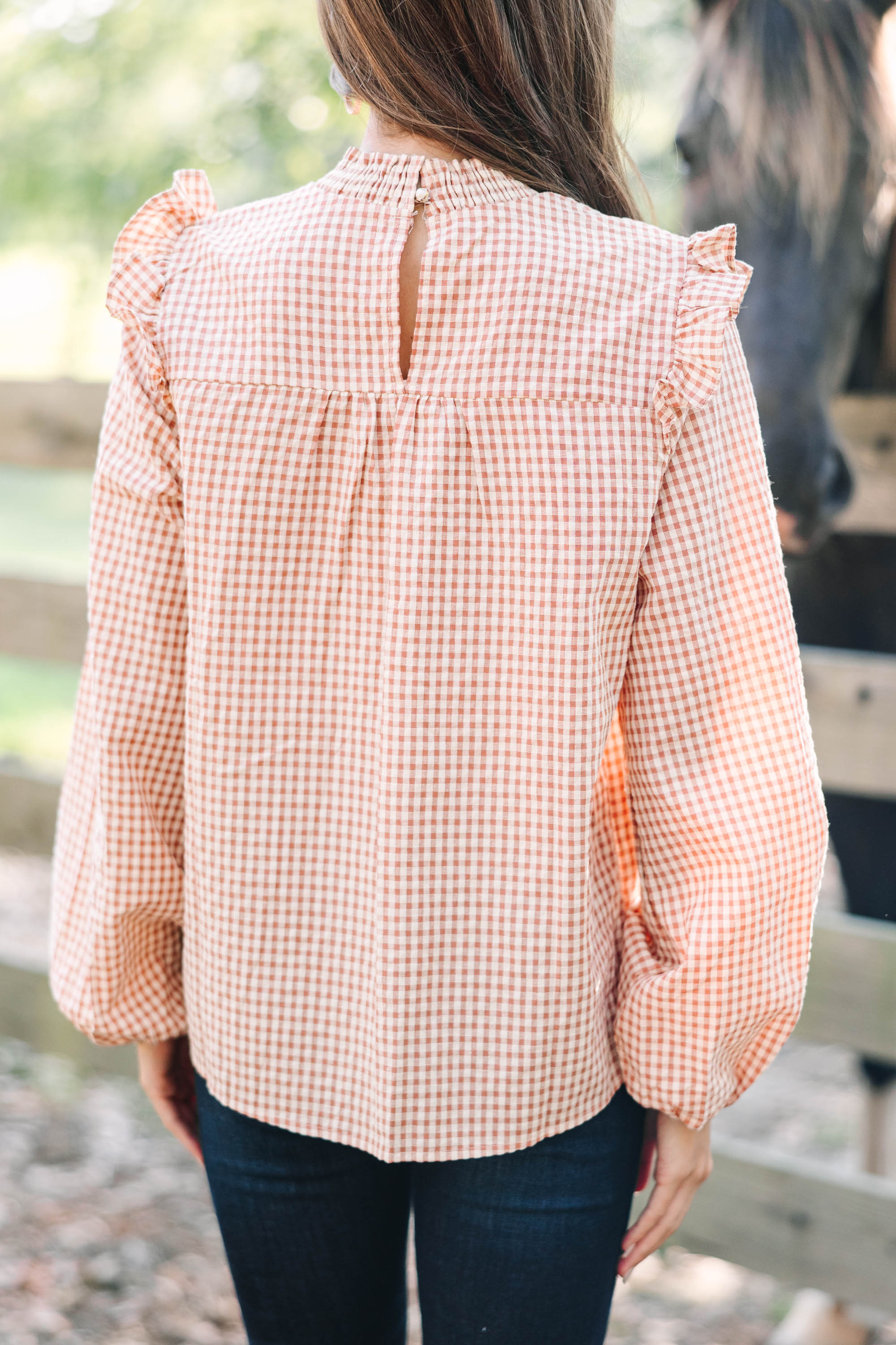 CHIRNAISHOP - Find You Well Rust Orange Gingham Blouse