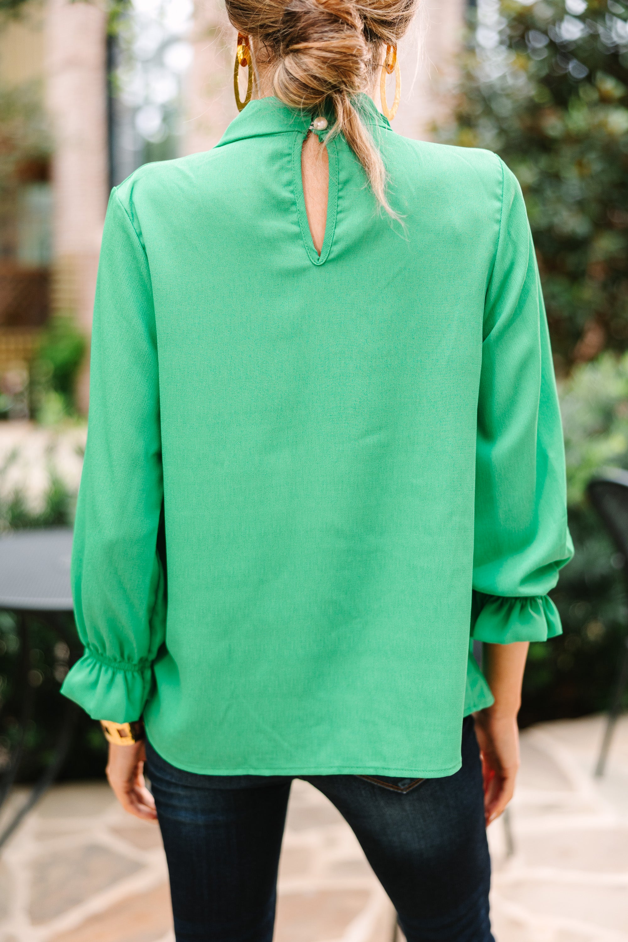 CHIRNAISHOP - Tried And True Kelly Green Ruffled Blouse