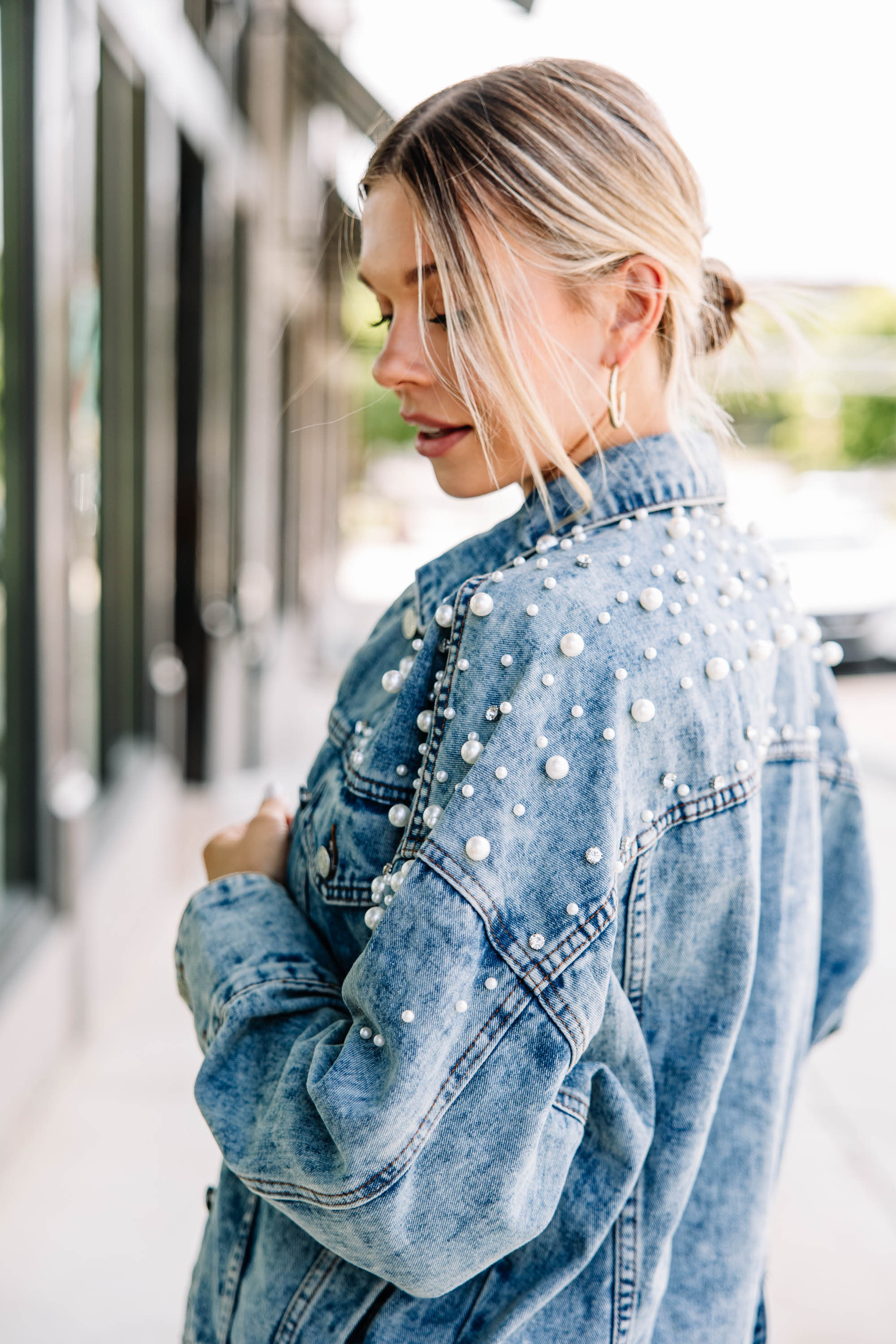 CHIRNAISHOP - Back In Town Medium Wash Embellished Denim Jacket