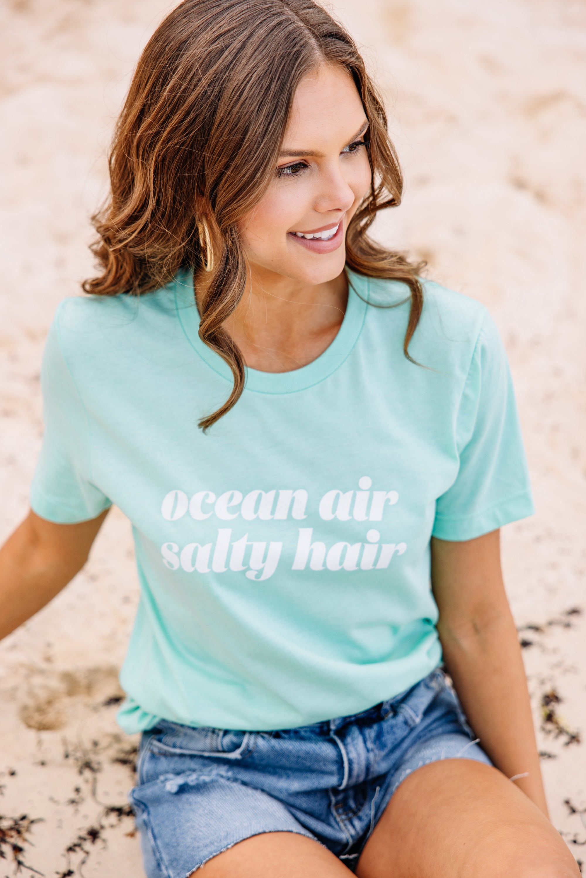 CHIRNAISHOP - Ocean Air Salty Hair Mint Green Graphic Tee