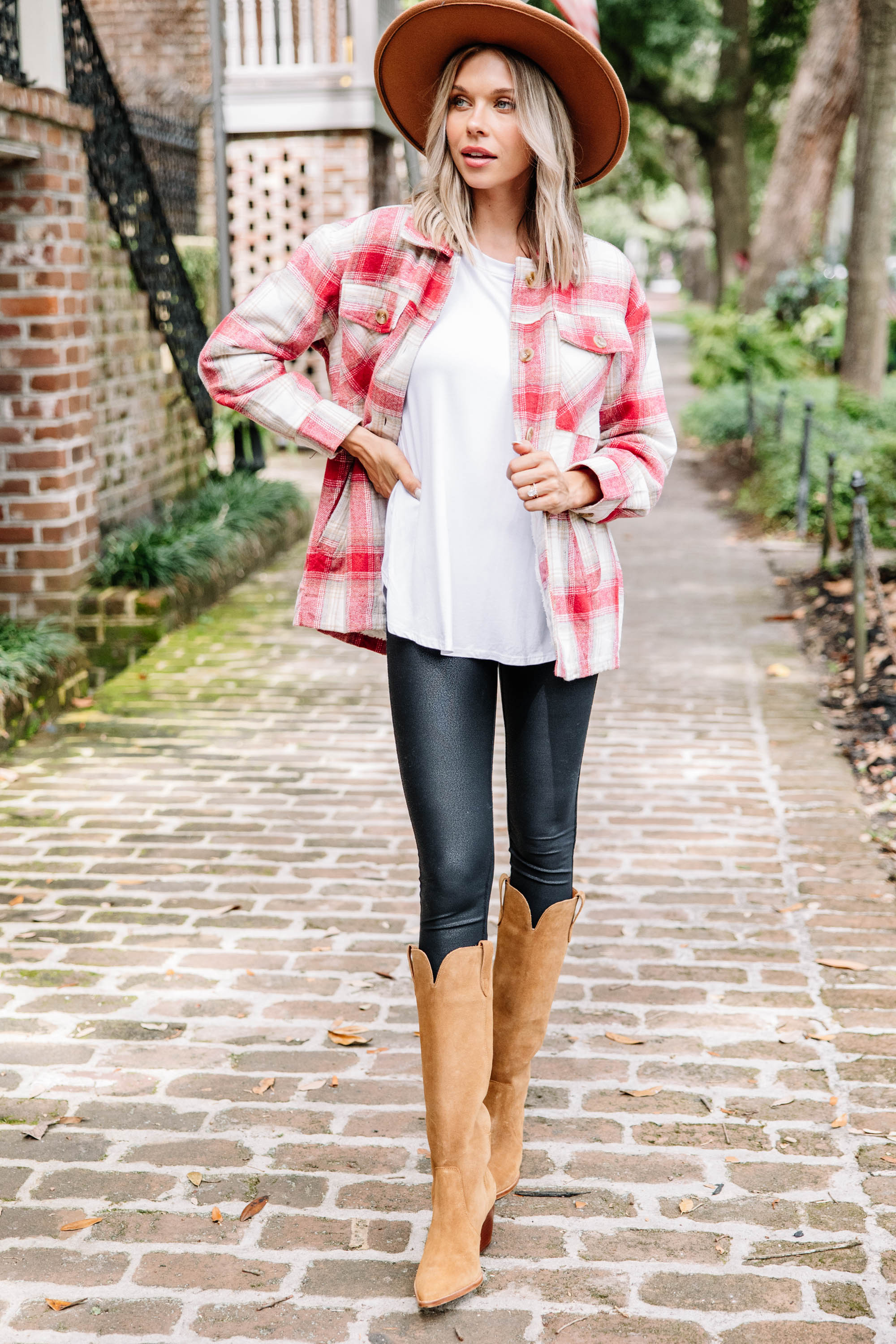 CHIRNAISHOP - Get To It Red Plaid Fleece Lined Shacket