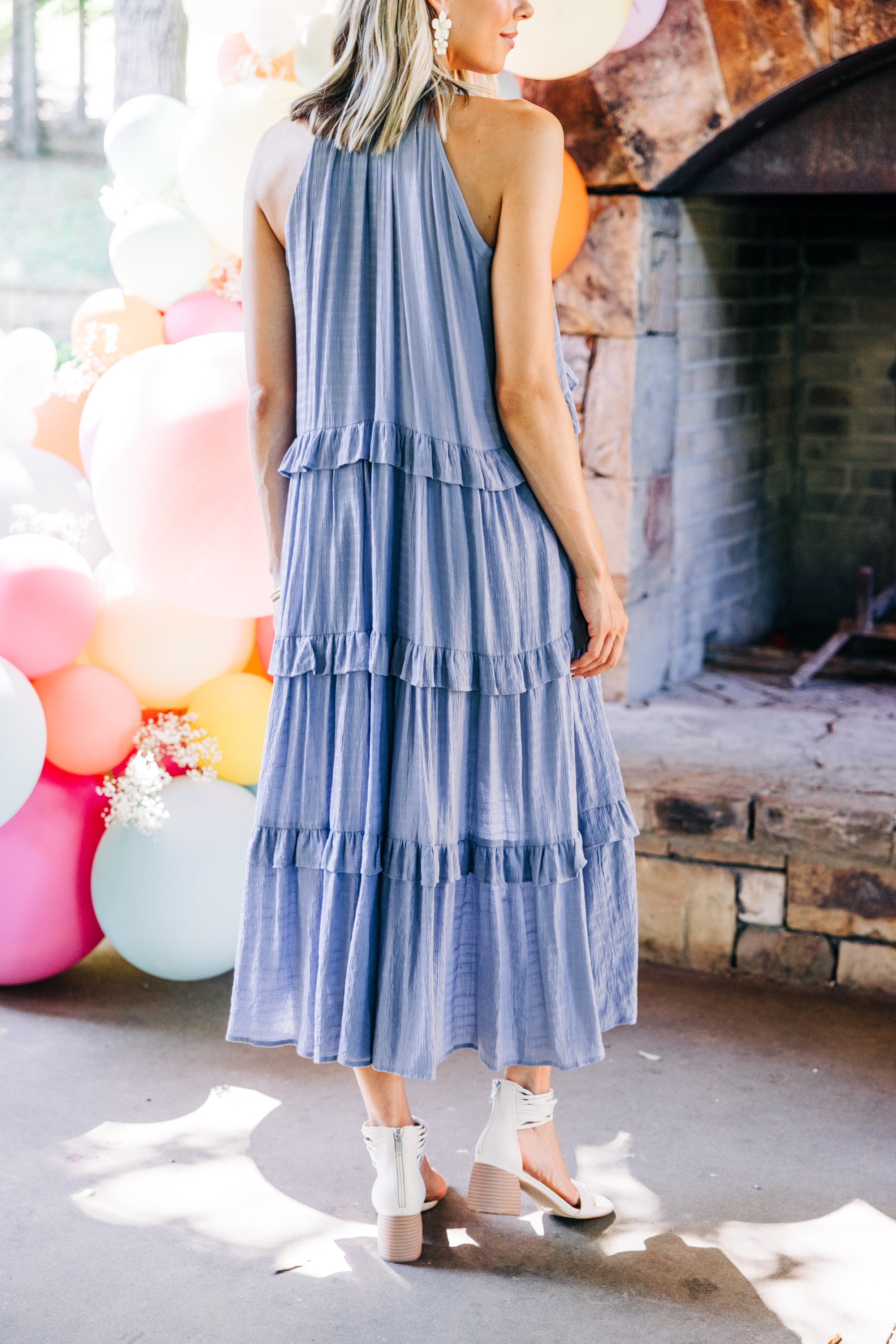 CHIRNAISHOP - Pursue Perfection Chambray Blue Ruffled Midi Dress