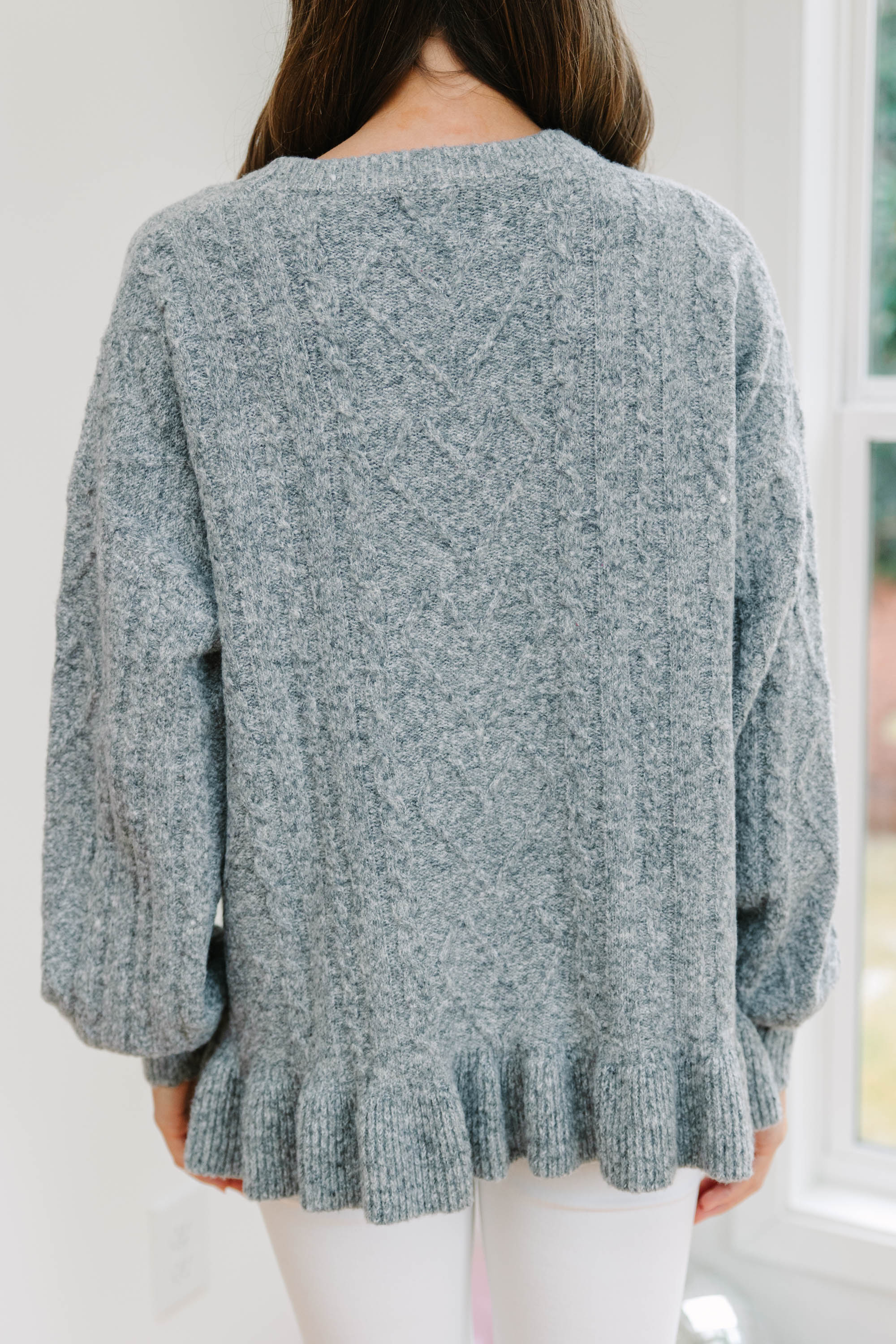 CHIRNAISHOP - Easy Decisions Heather Gray Ruffled Sweater