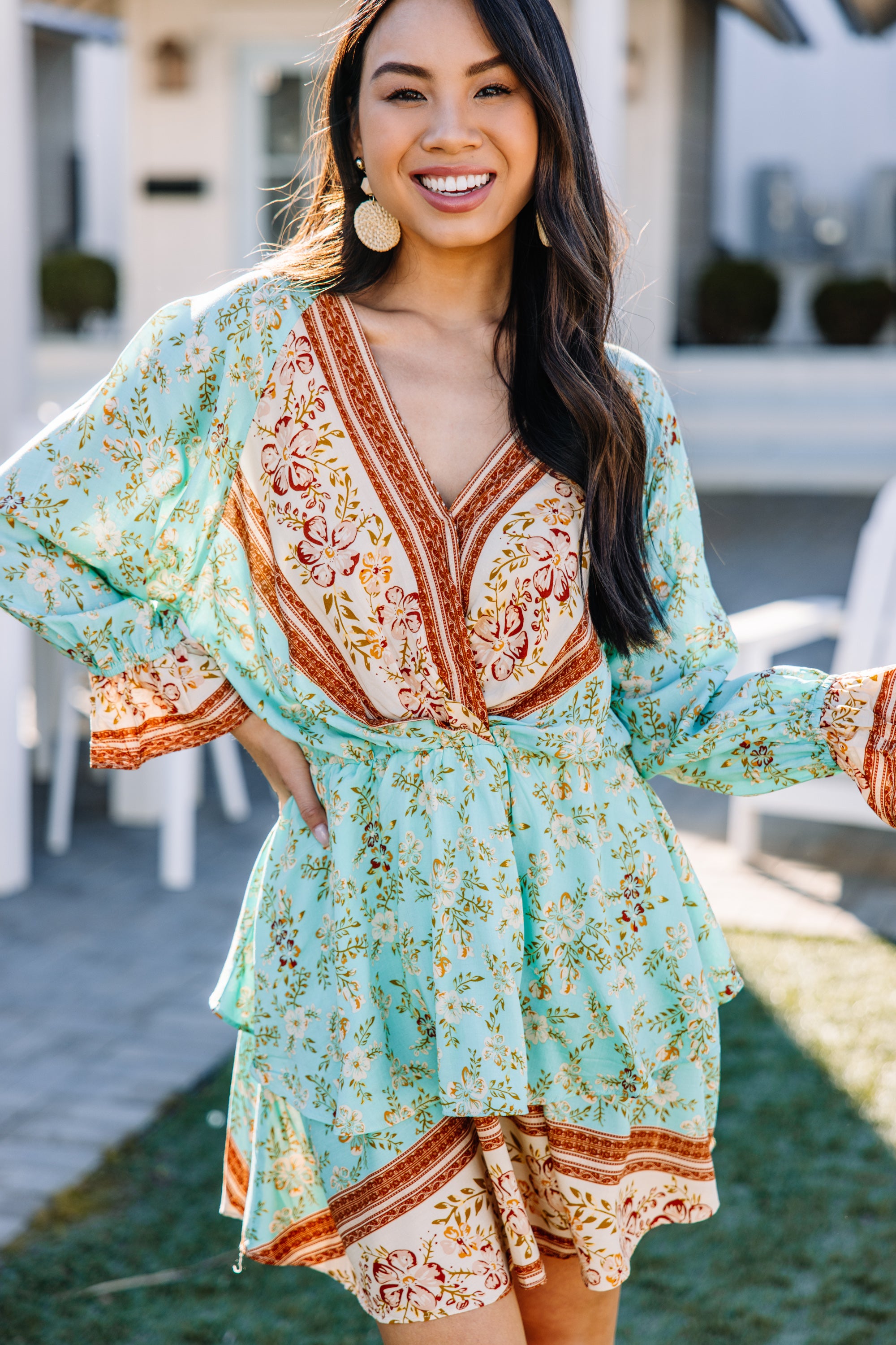 CHIRNAISHOP - Make The News Mint Green Mixed Print Dress