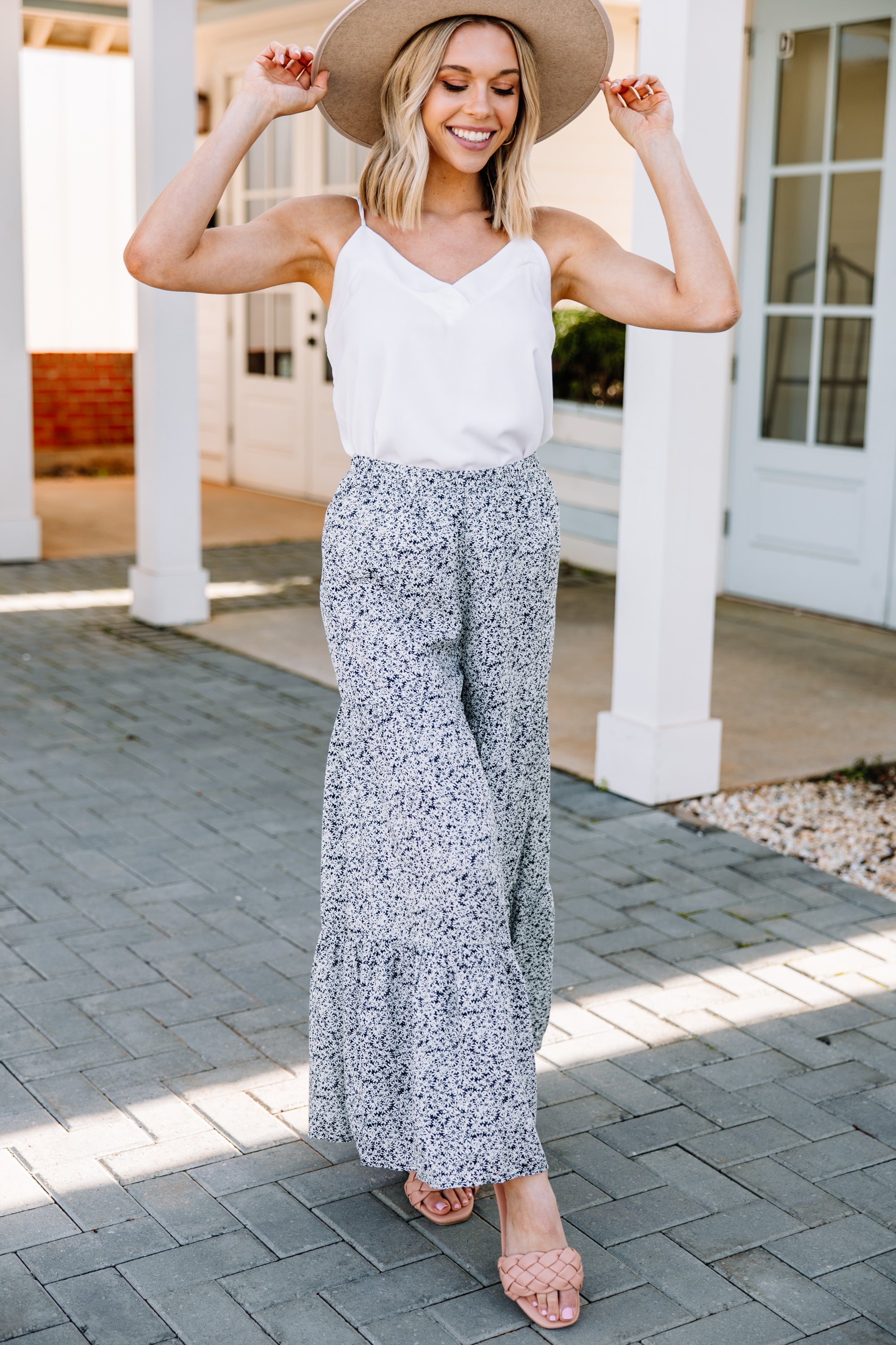 CHIRNAISHOP - Gather Round Navy Blue Ditsy Floral Pants