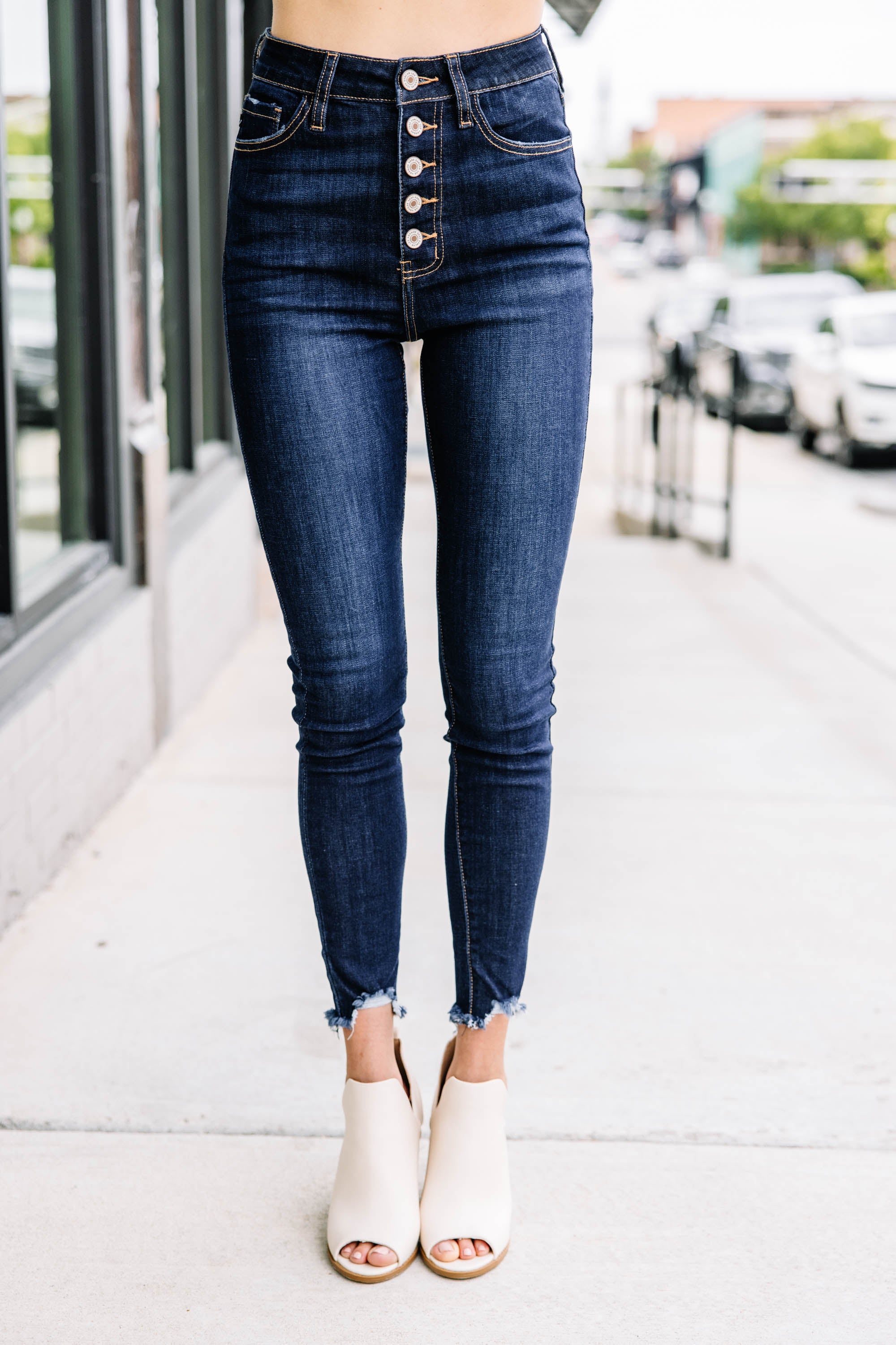 CHIRNAISHOP - KanCan: Going Up Dark Wash High Waist Skinny Jeans