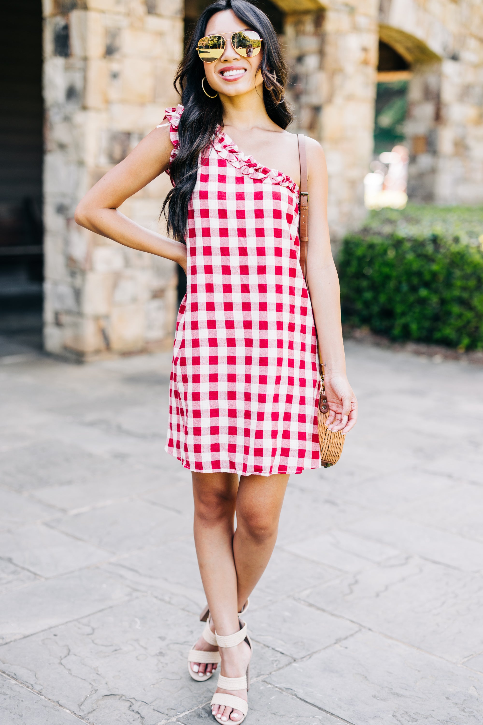 CHIRNAISHOP - Clear Skies Above Red Gingham Dress