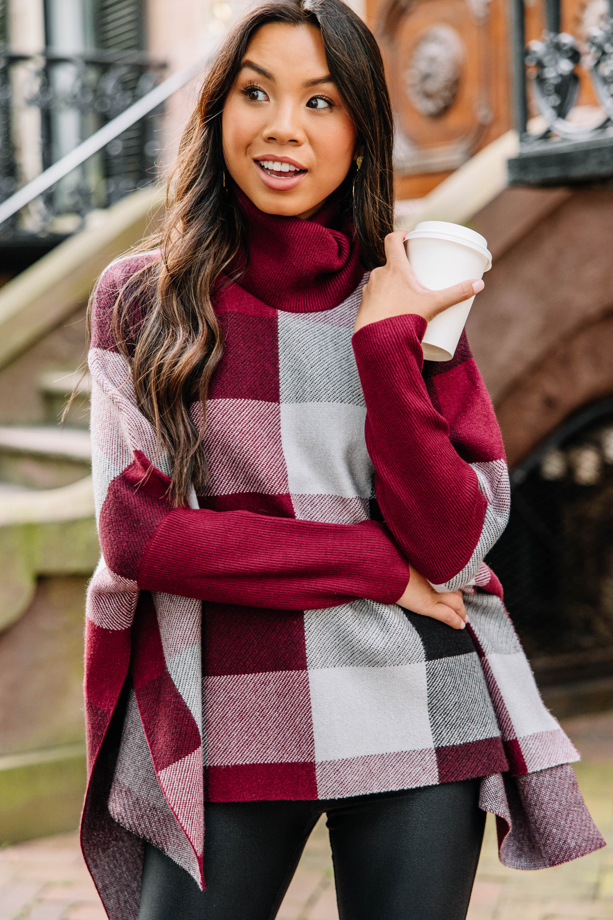 CHIRNAISHOP - Get Your Attention Burgundy Red Plaid Sweater