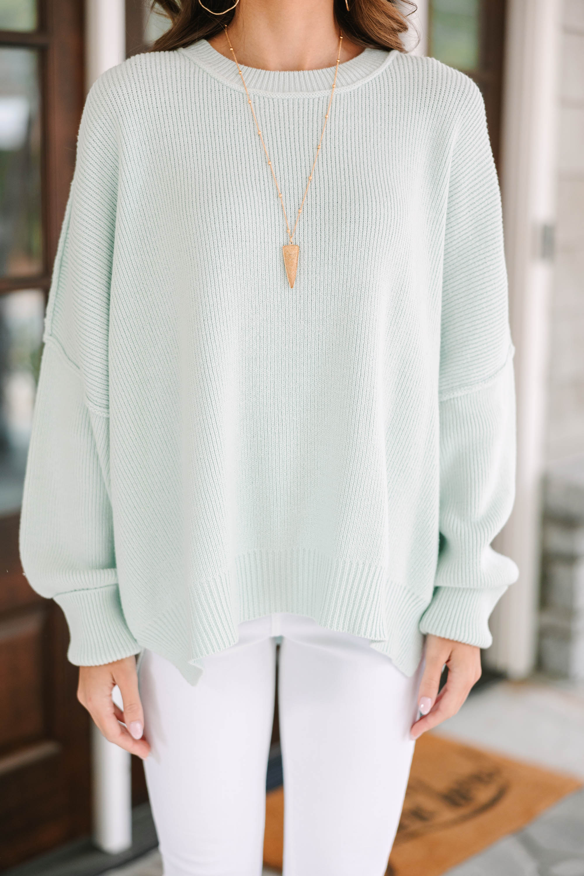 CHIRNAISHOP - Give You Joy Light Green Dolman Sweater