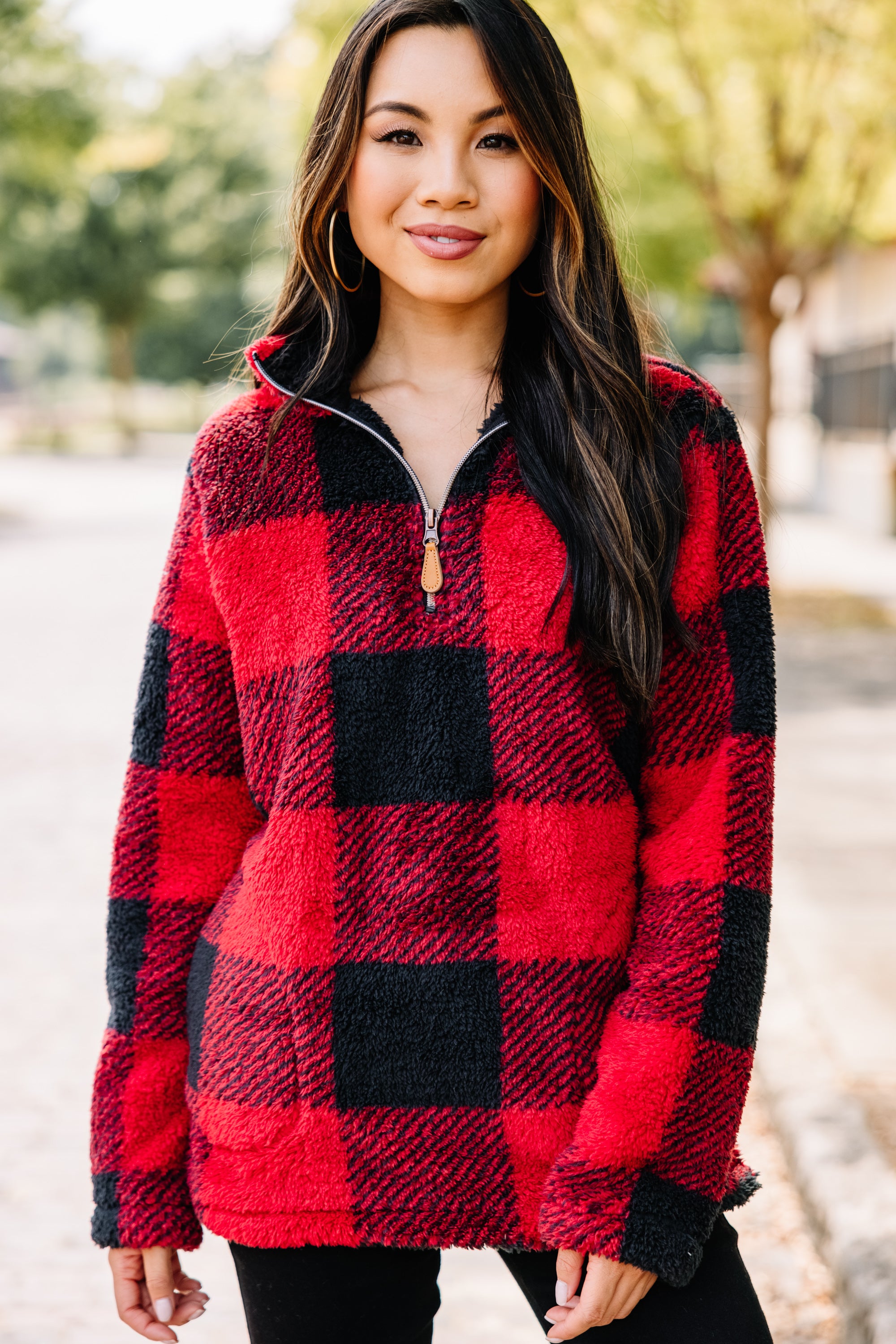 CHIRNAISHOP - On The Move Red Buffalo Plaid Pullover