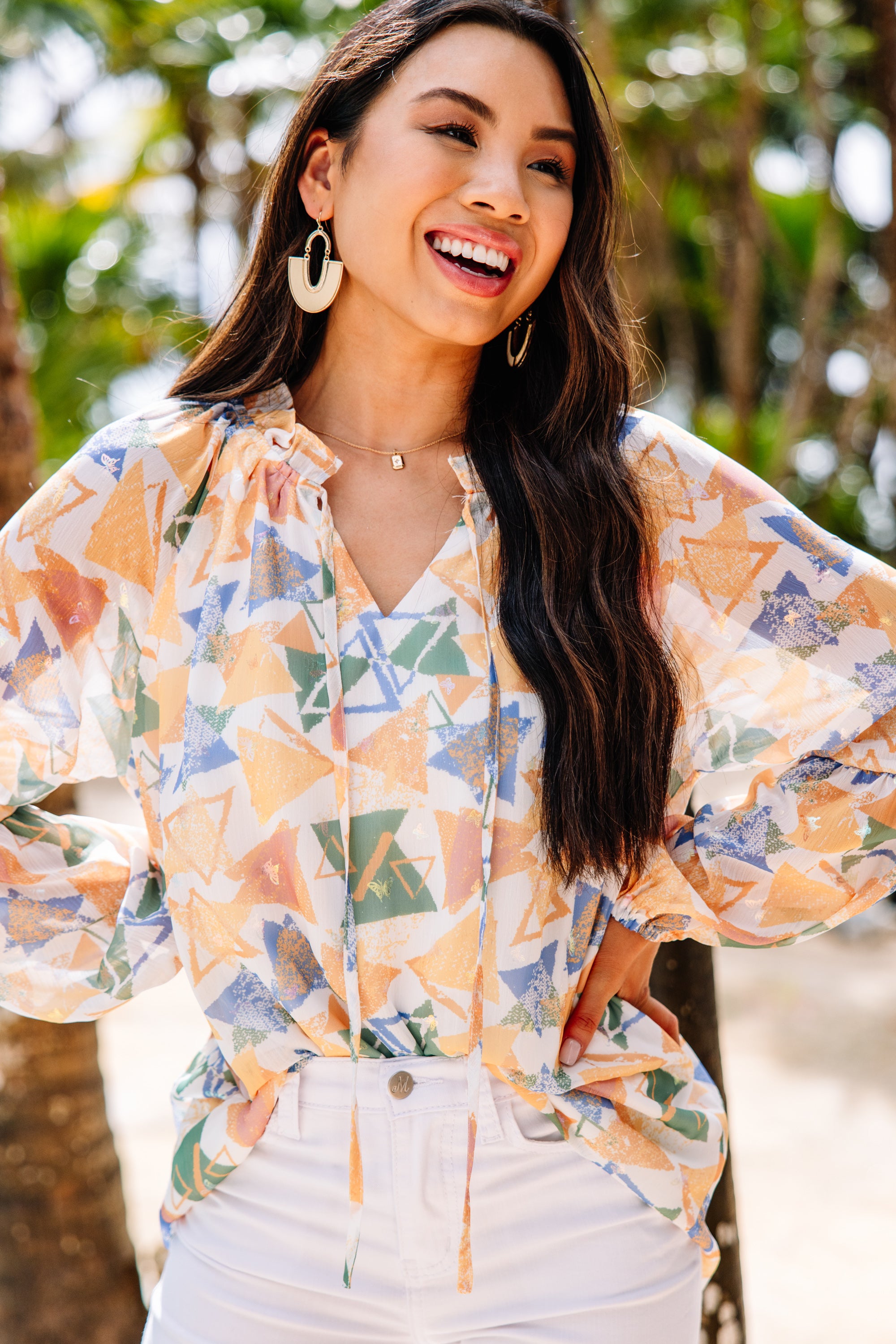 CHIRNAISHOP - Tell Your Story Mustard Yellow Geometric Blouse