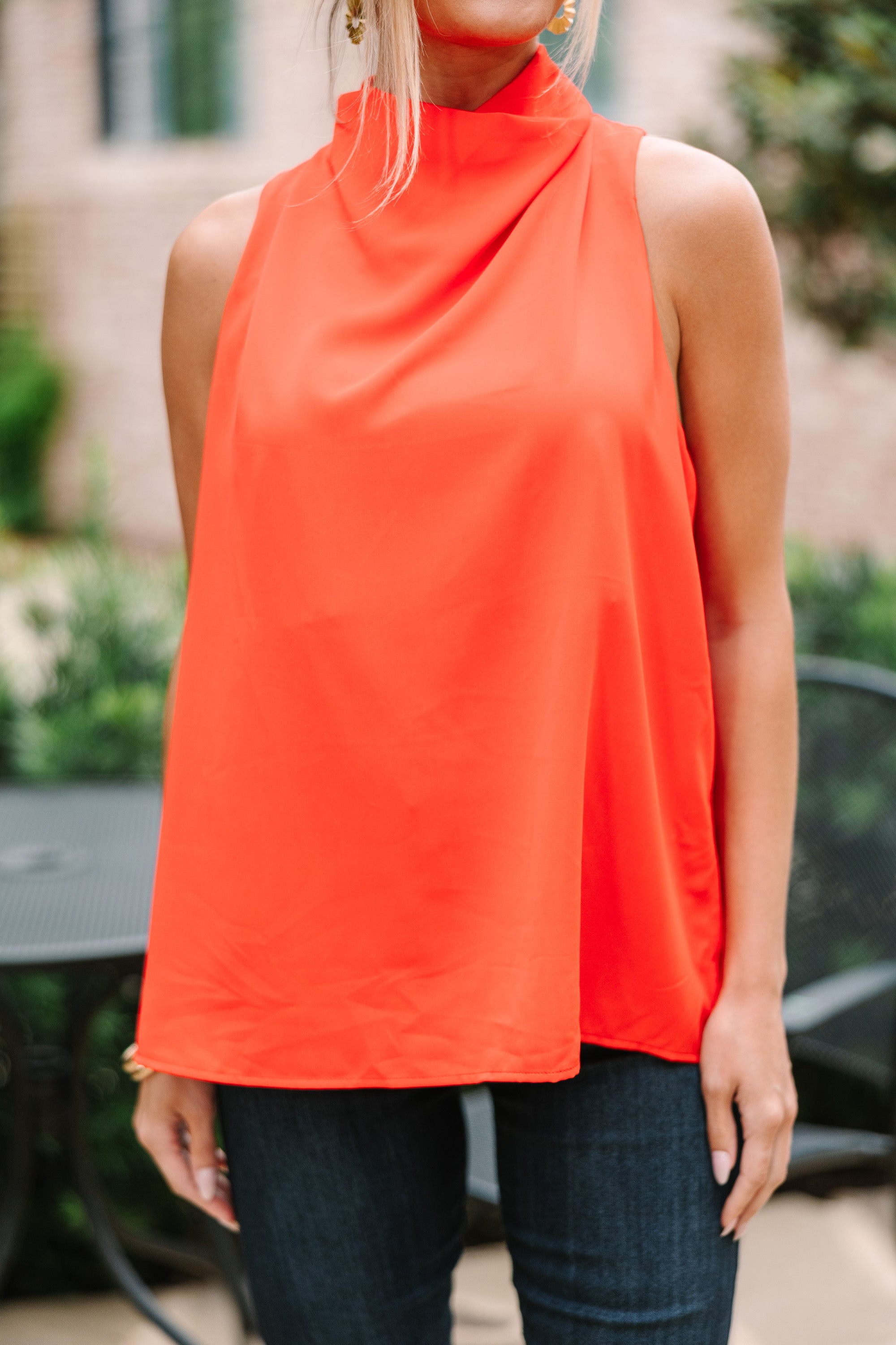 CHIRNAISHOP - Tell Your Story Tangerine Orange Cowl Neck Tank