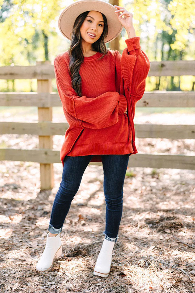 CHIRNAISHOP - Give You Joy Clay Orange Dolman Sweater