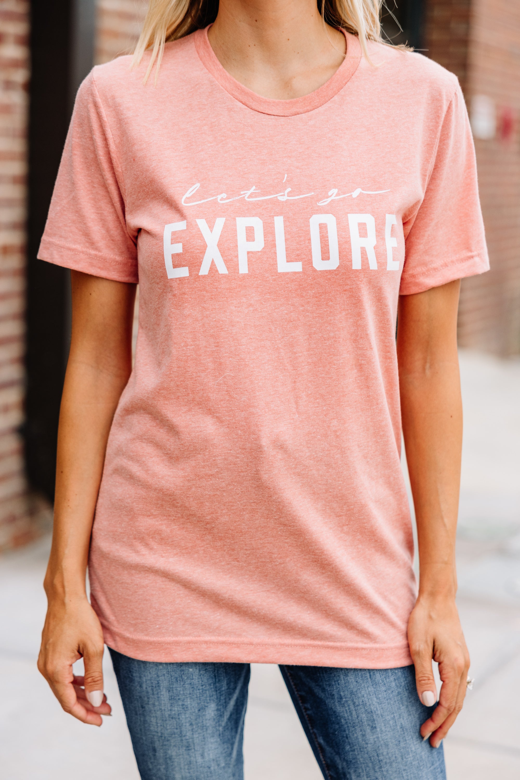 CHIRNAISHOP - Let's Go Explore Heather Sunset Orange Graphic Tee