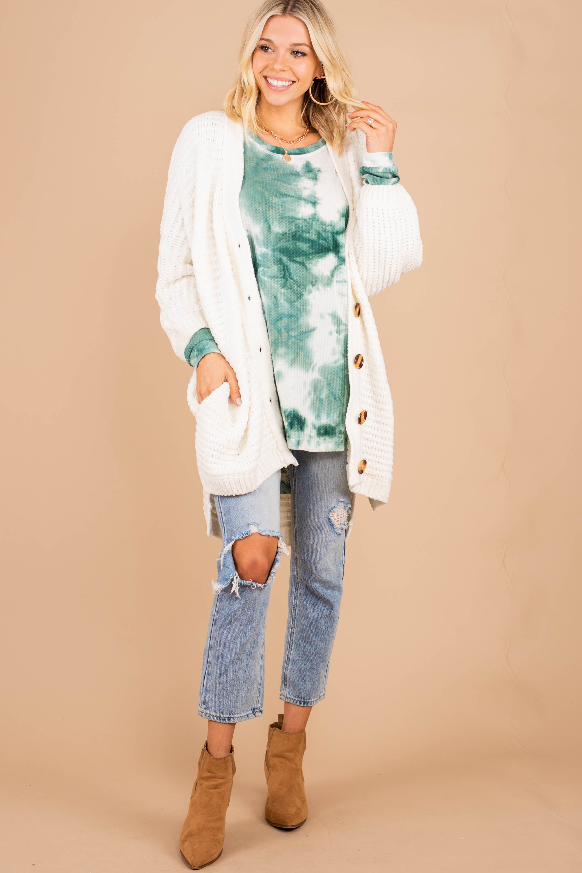 CHIRNAISHOP - Easy Like Sunday Olive Green Tie Dye Tunic