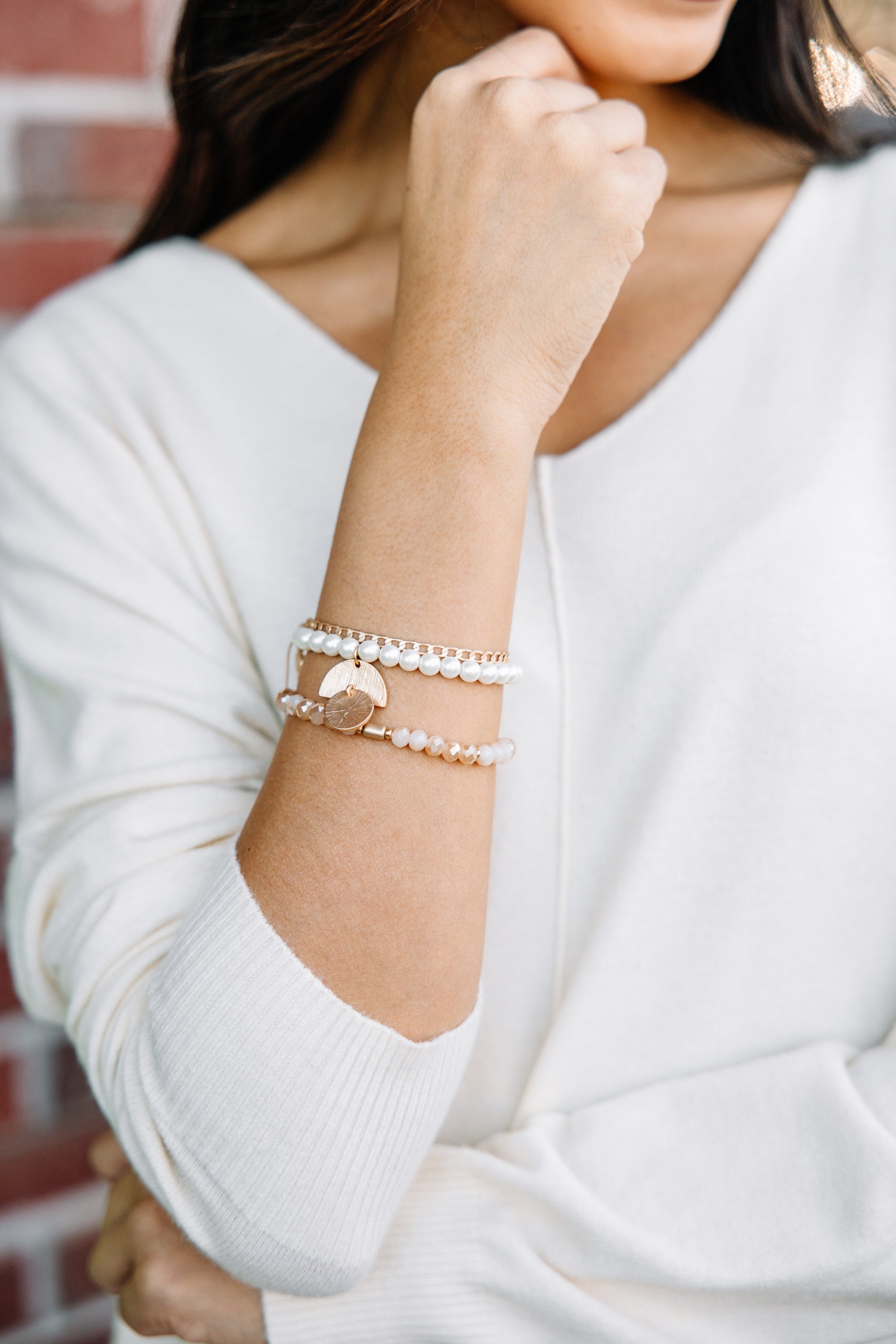 CHIRNAISHOP - Feeling The Love Champagne Geometric Pendant Bracelet Set