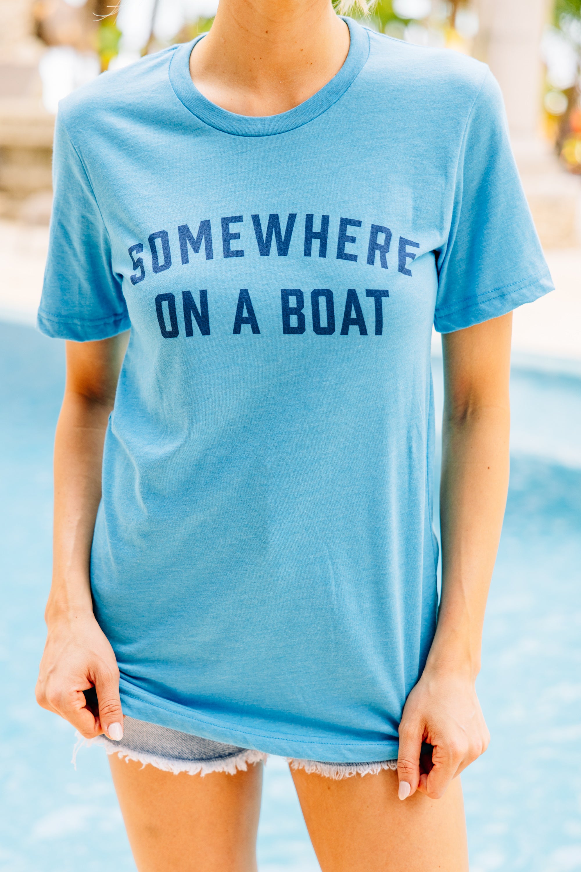 CHIRNAISHOP - Somewhere On A Boat Heather Aqua Blue Graphic Tee
