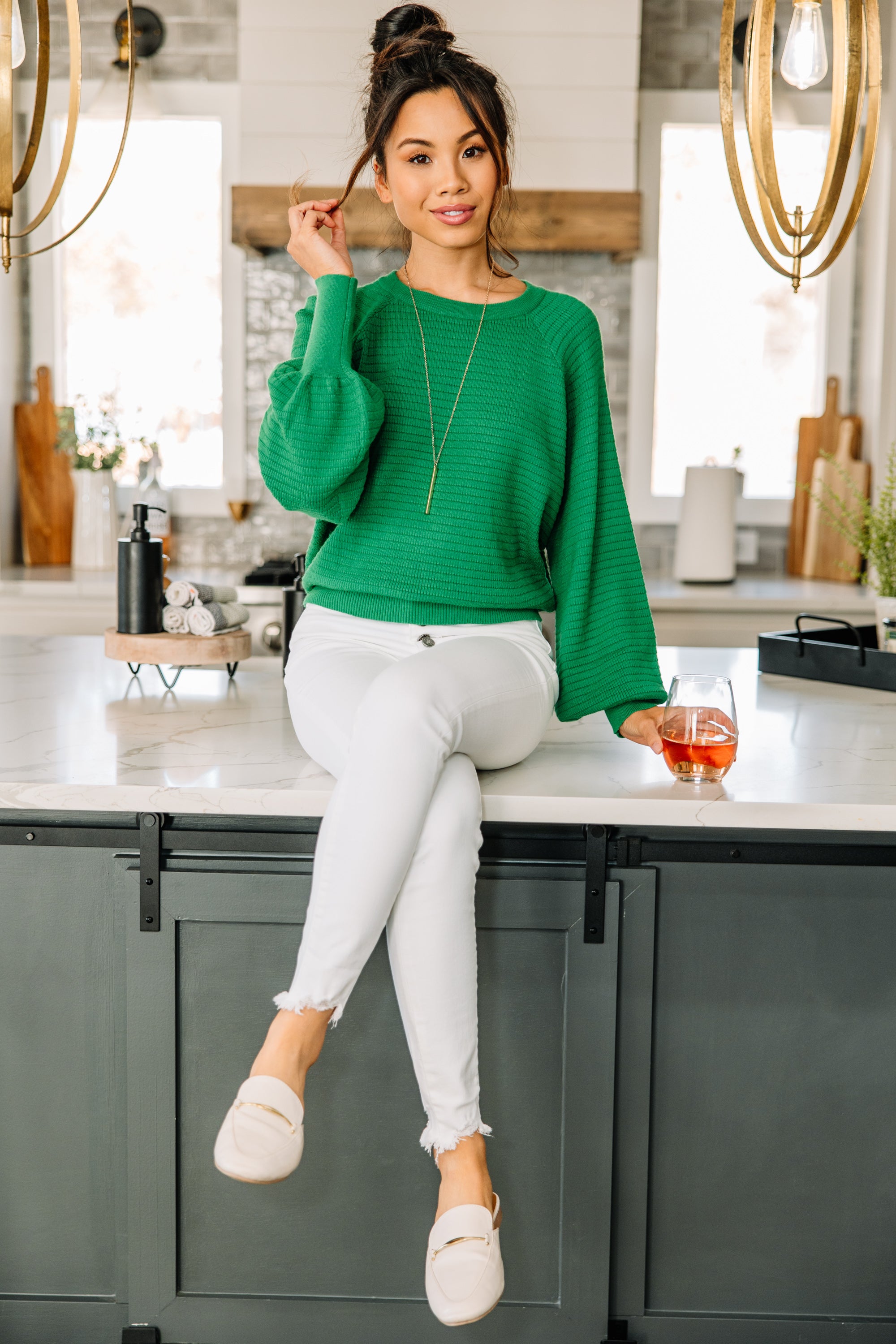 CHIRNAISHOP - In The Works Green Ribbed Sweater