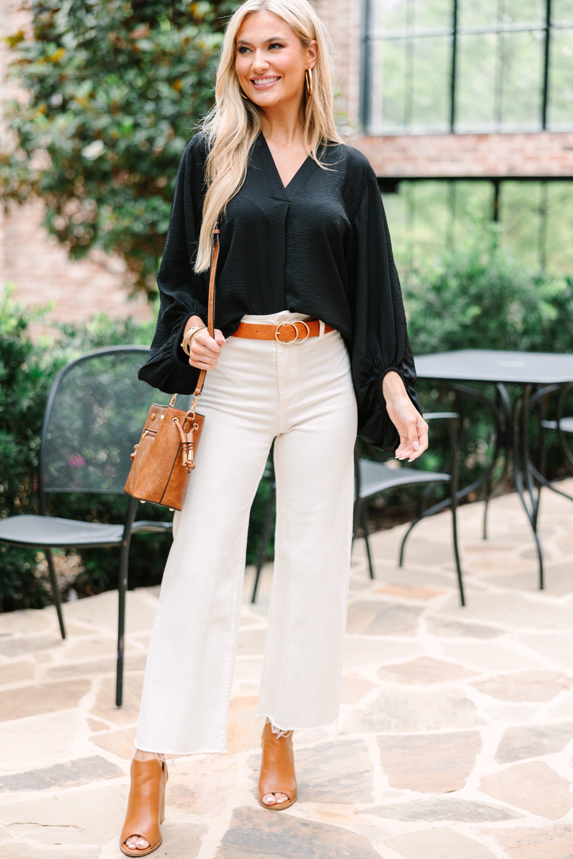 CHIRNAISHOP - Thanks To You Black Bubble Sleeve Blouse