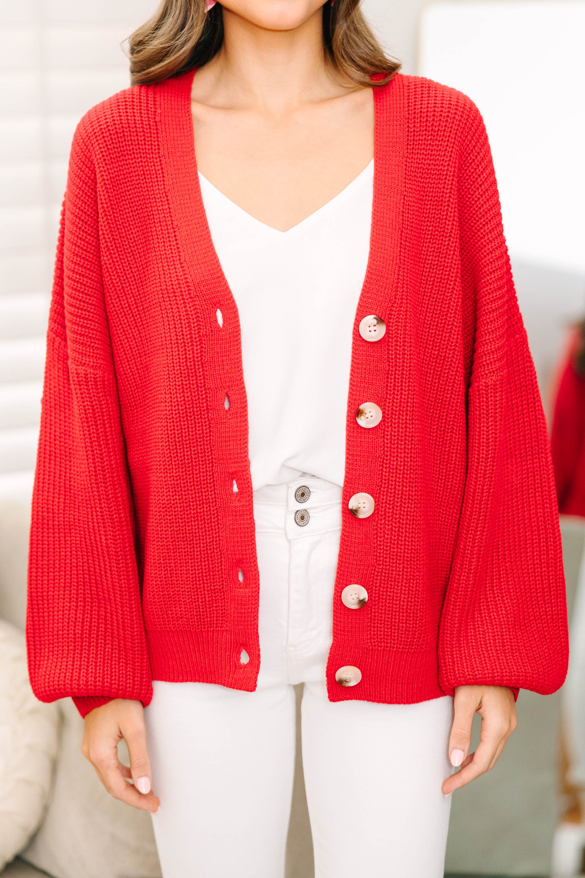 CHIRNAISHOP - Make You Happy Red Bubble Sleeve Cardigan