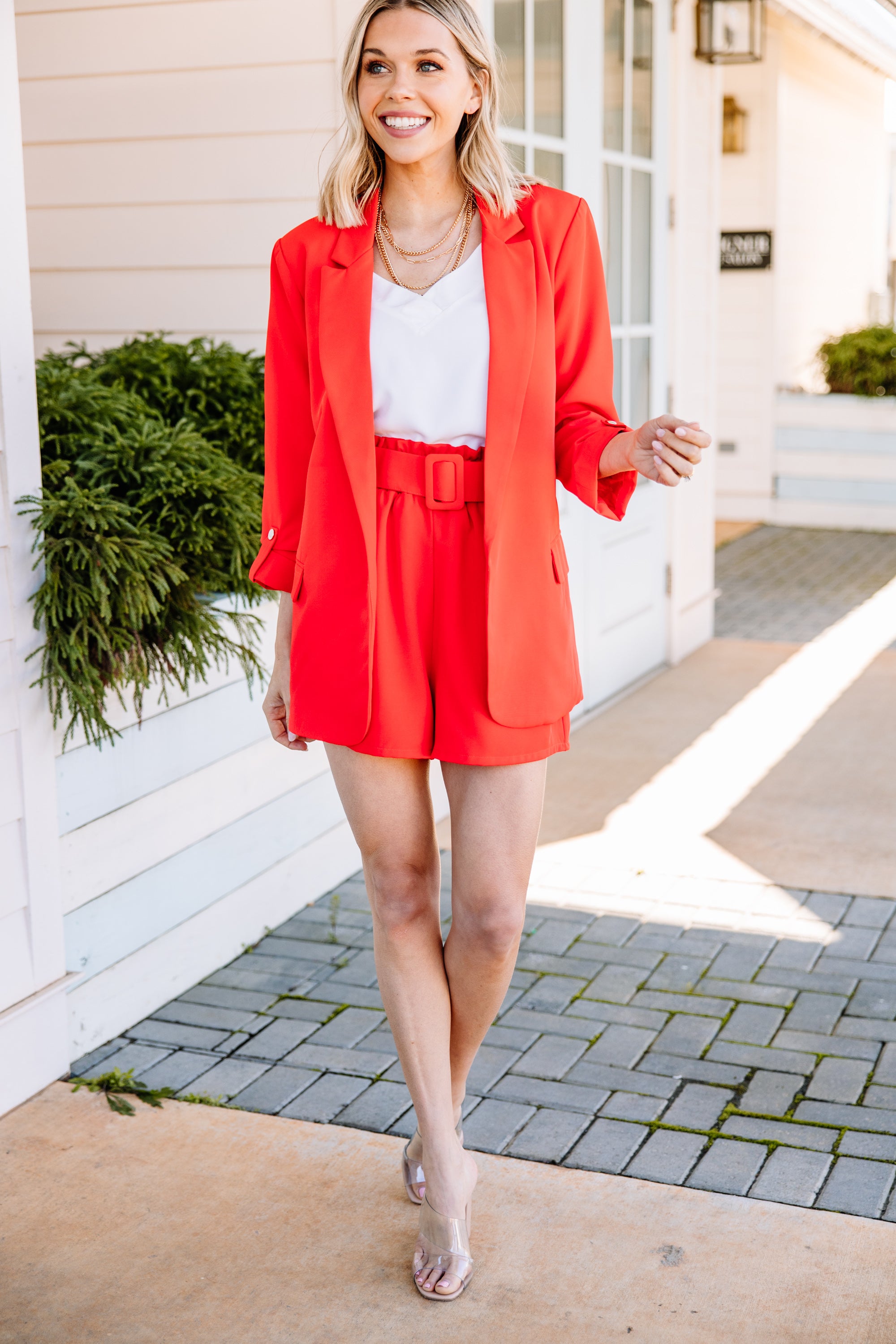 CHIRNAISHOP - Born Bold Tomato Red Belted Shorts