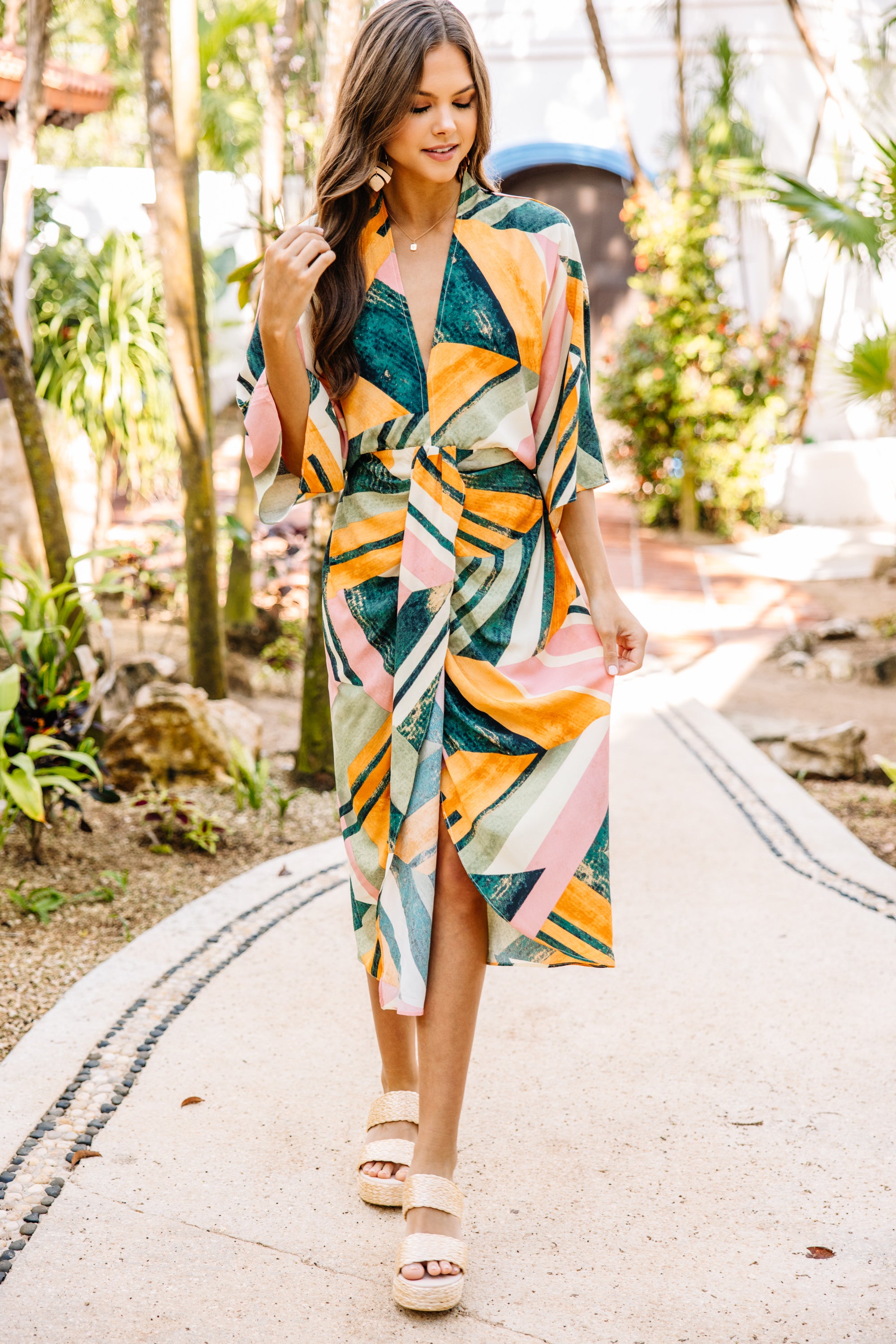 CHIRNAISHOP - Vintage Resort Green Abstract Midi Dress