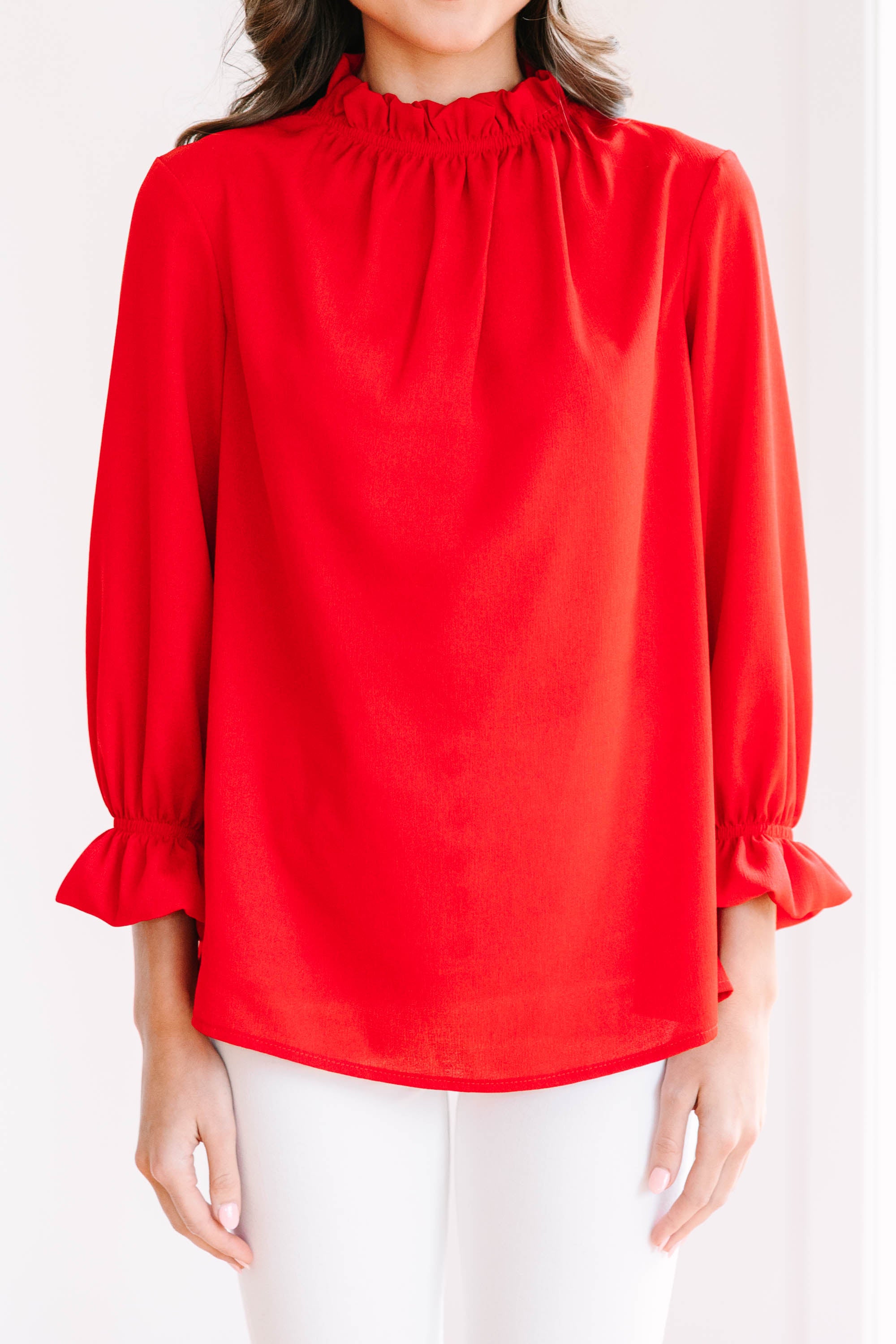 CHIRNAISHOP - Tried And True Red Ruffled Blouse