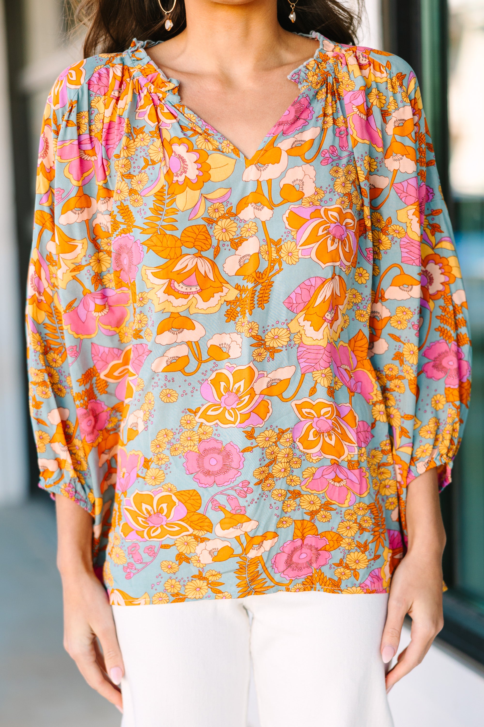 CHIRNAISHOP - All For You Sage Green Floral Blouse