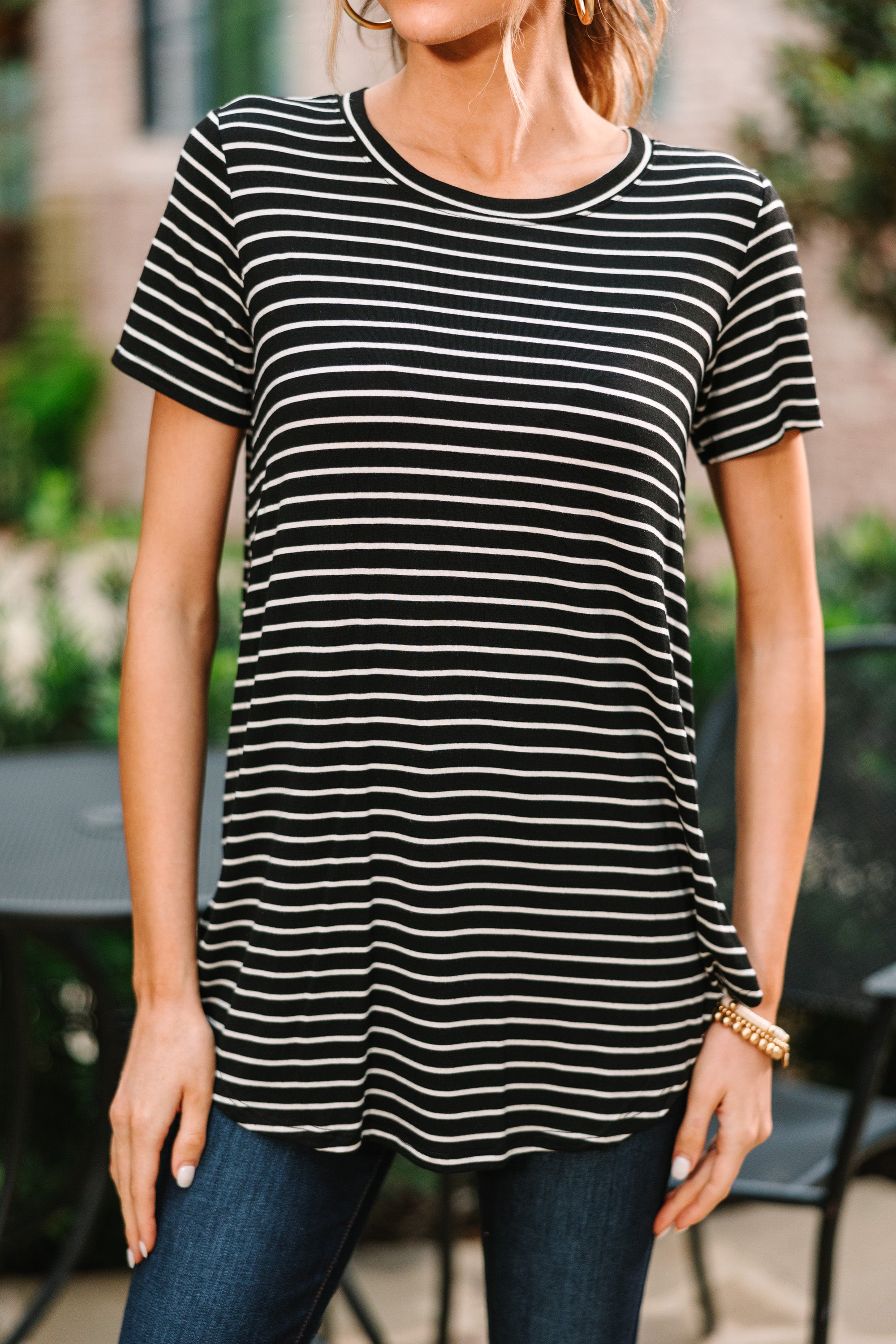 CHIRNAISHOP - Let's Meet Later Black Striped Top