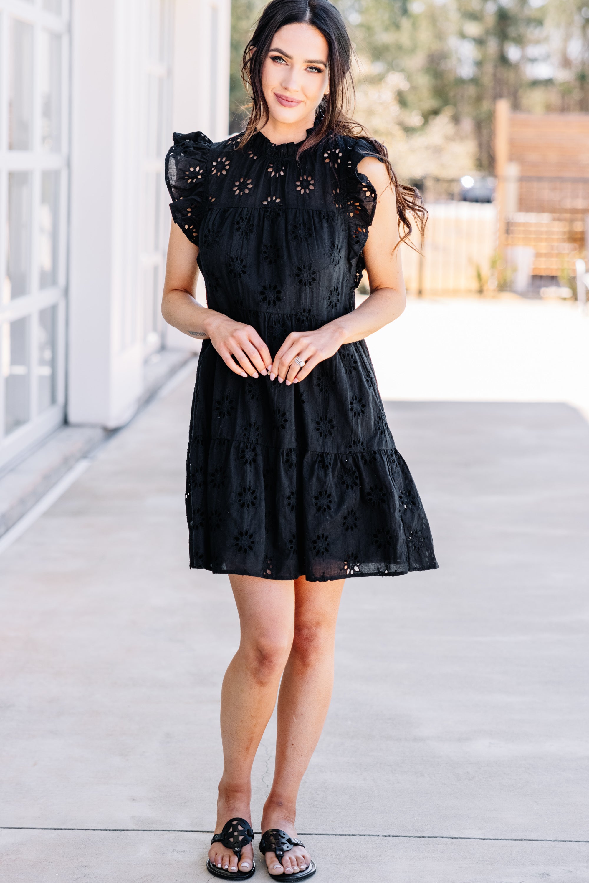 CHIRNAISHOP - Precious Intrigue Black Eyelet Dress
