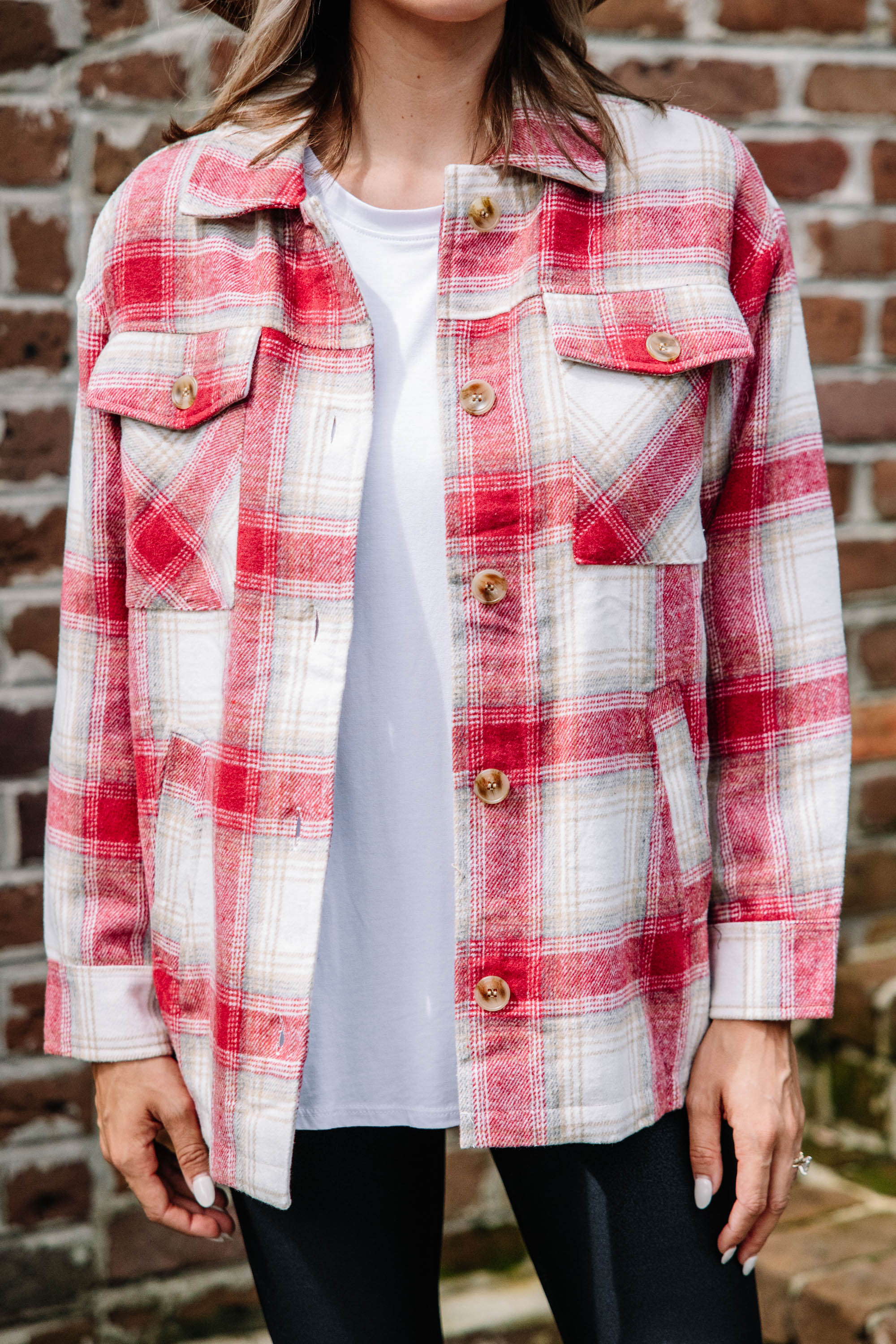CHIRNAISHOP - Get To It Red Plaid Fleece Lined Shacket