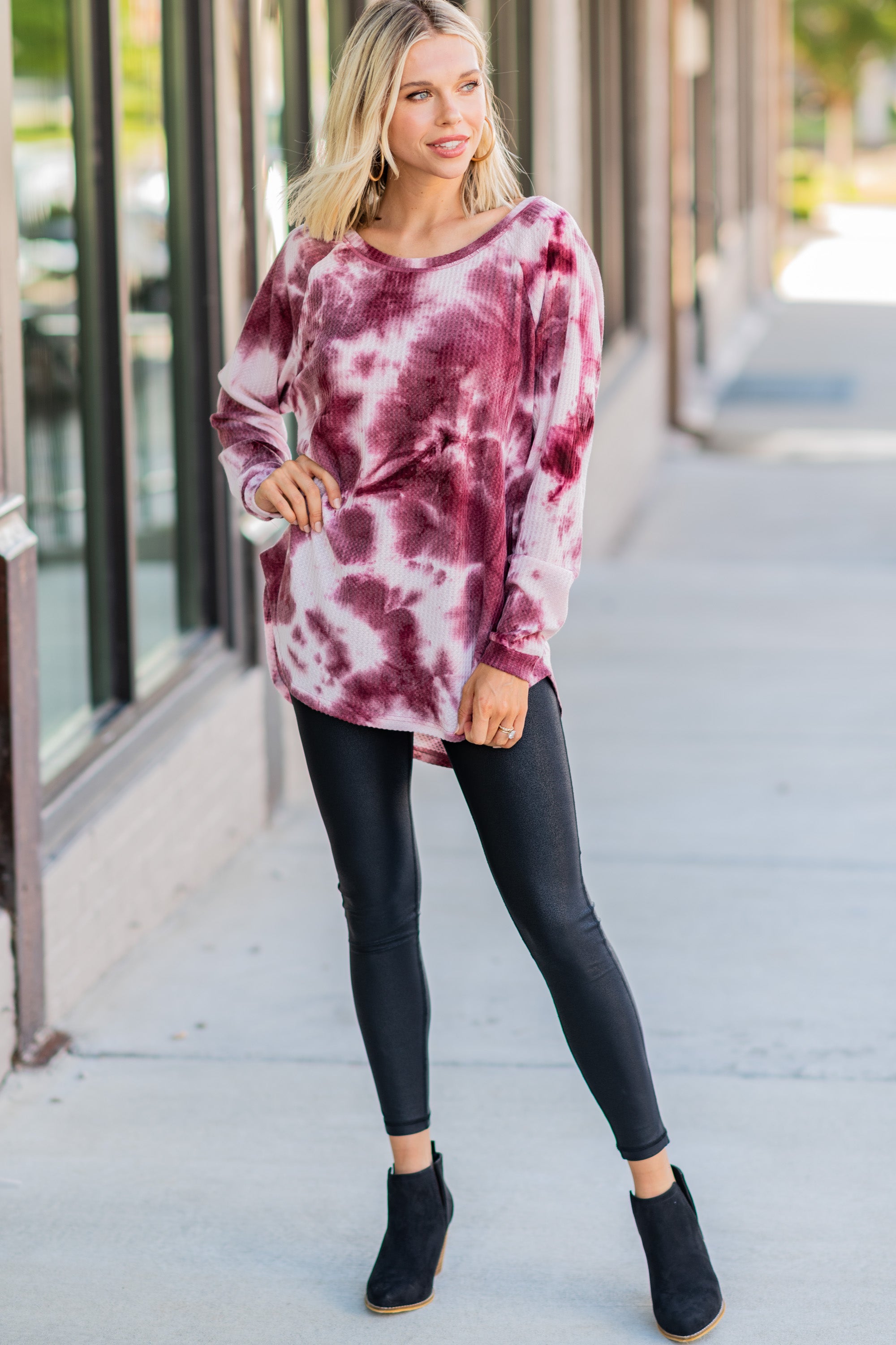 CHIRNAISHOP - Easy Like Sunday Wine Red Tie Dye Tunic