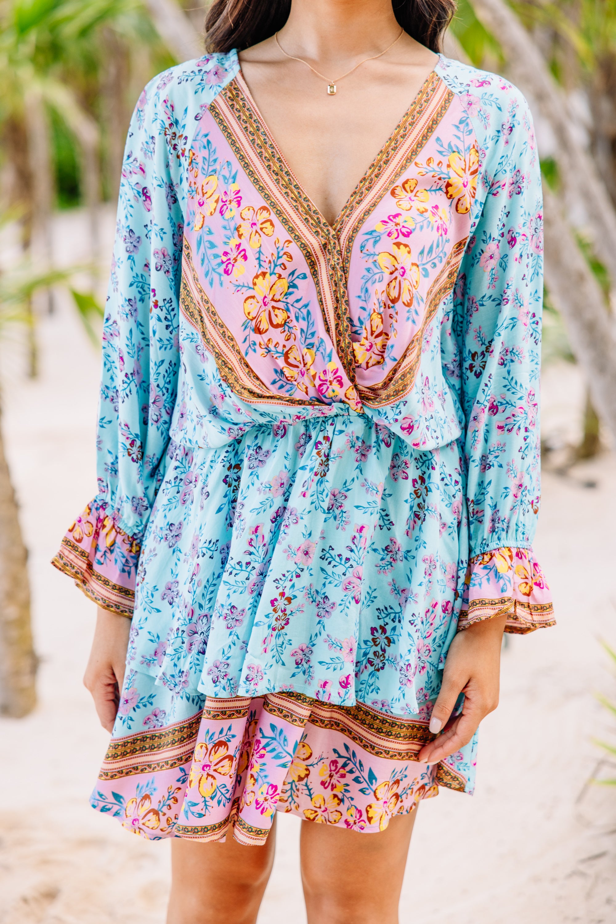 CHIRNAISHOP - Make The News Aqua Blue Mixed Print Dress
