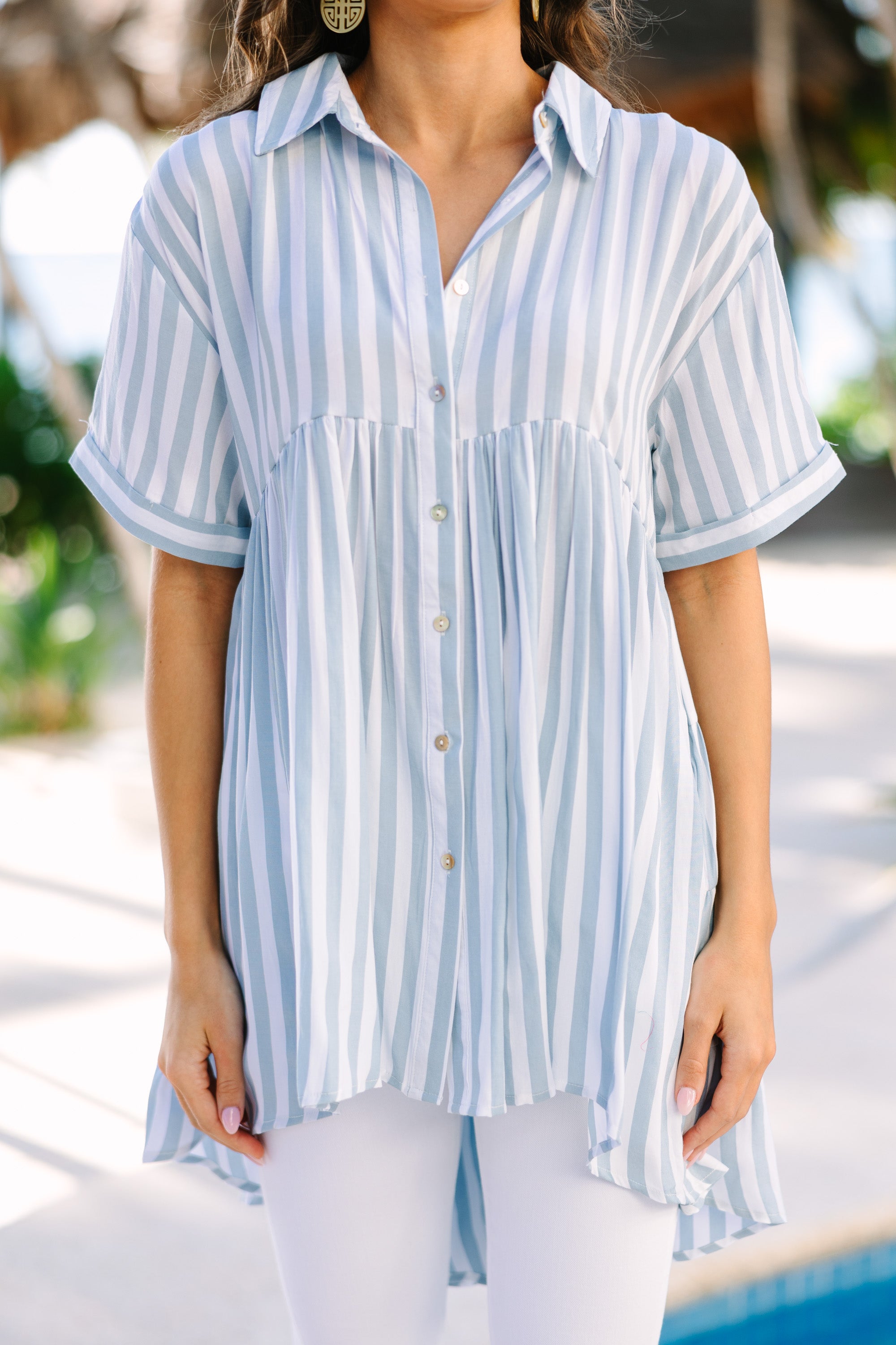 CHIRNAISHOP - Can't Leave You Behind Blue Striped Tunic