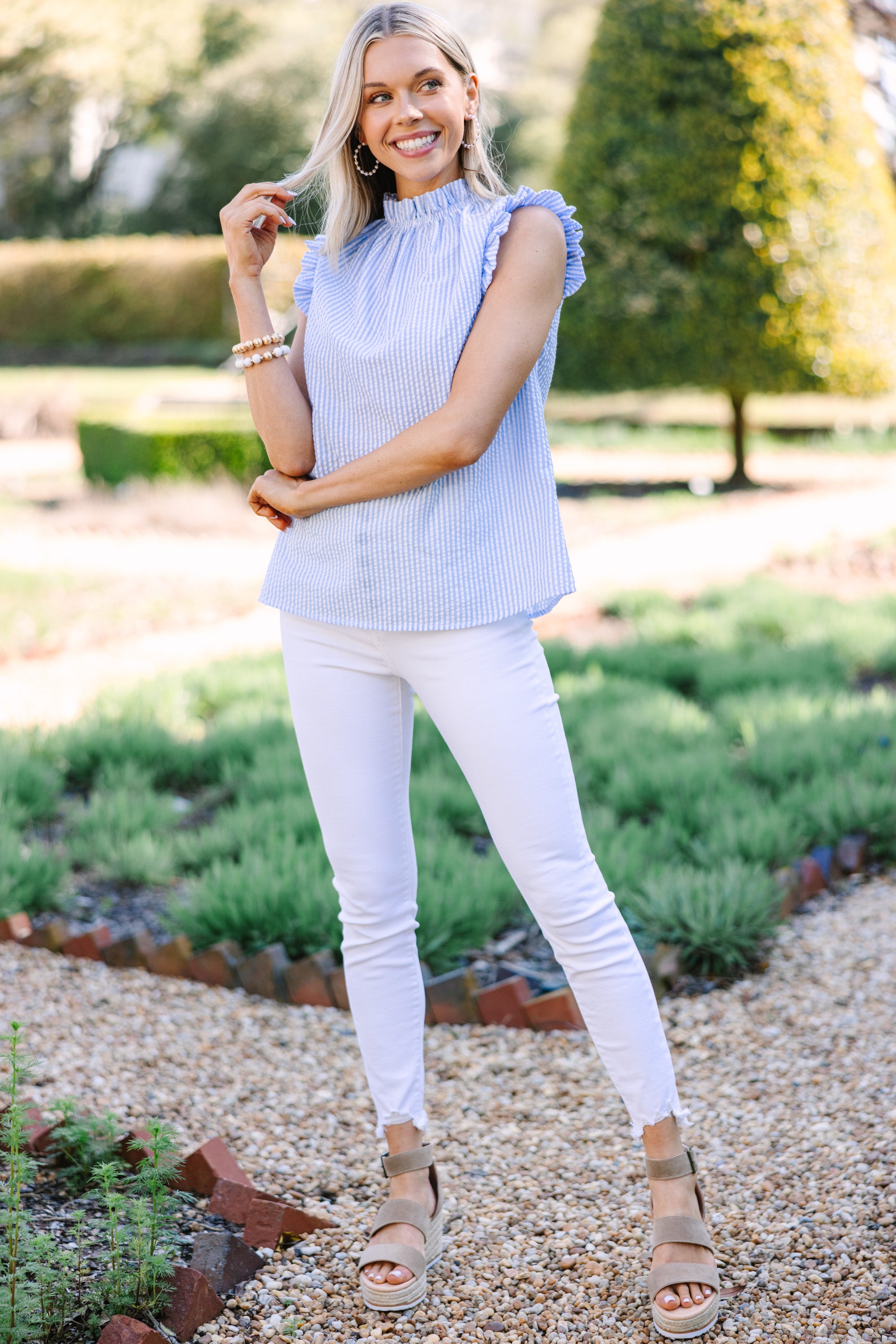 CHIRNAISHOP - Need You More Navy Blue Seersucker Top