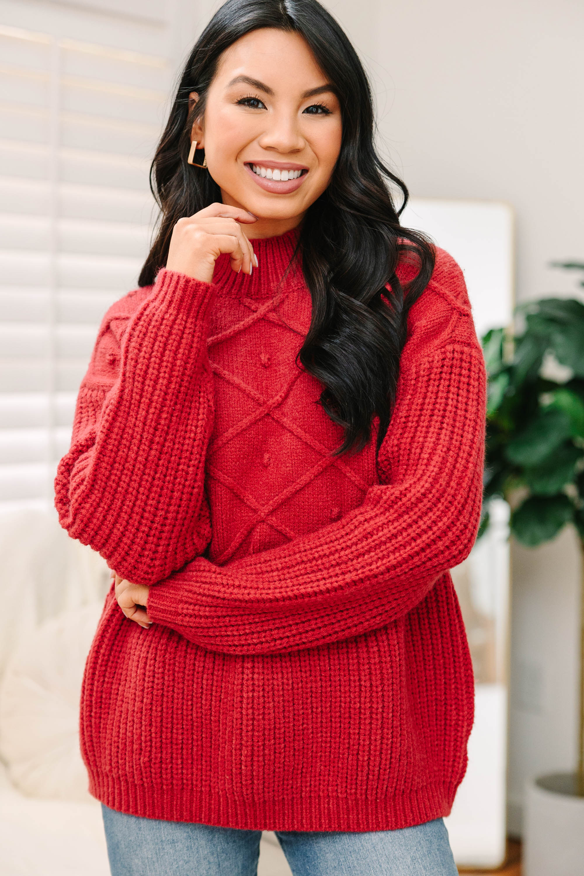 CHIRNAISHOP - More Than You Know Burgundy Red Mock Neck Sweater