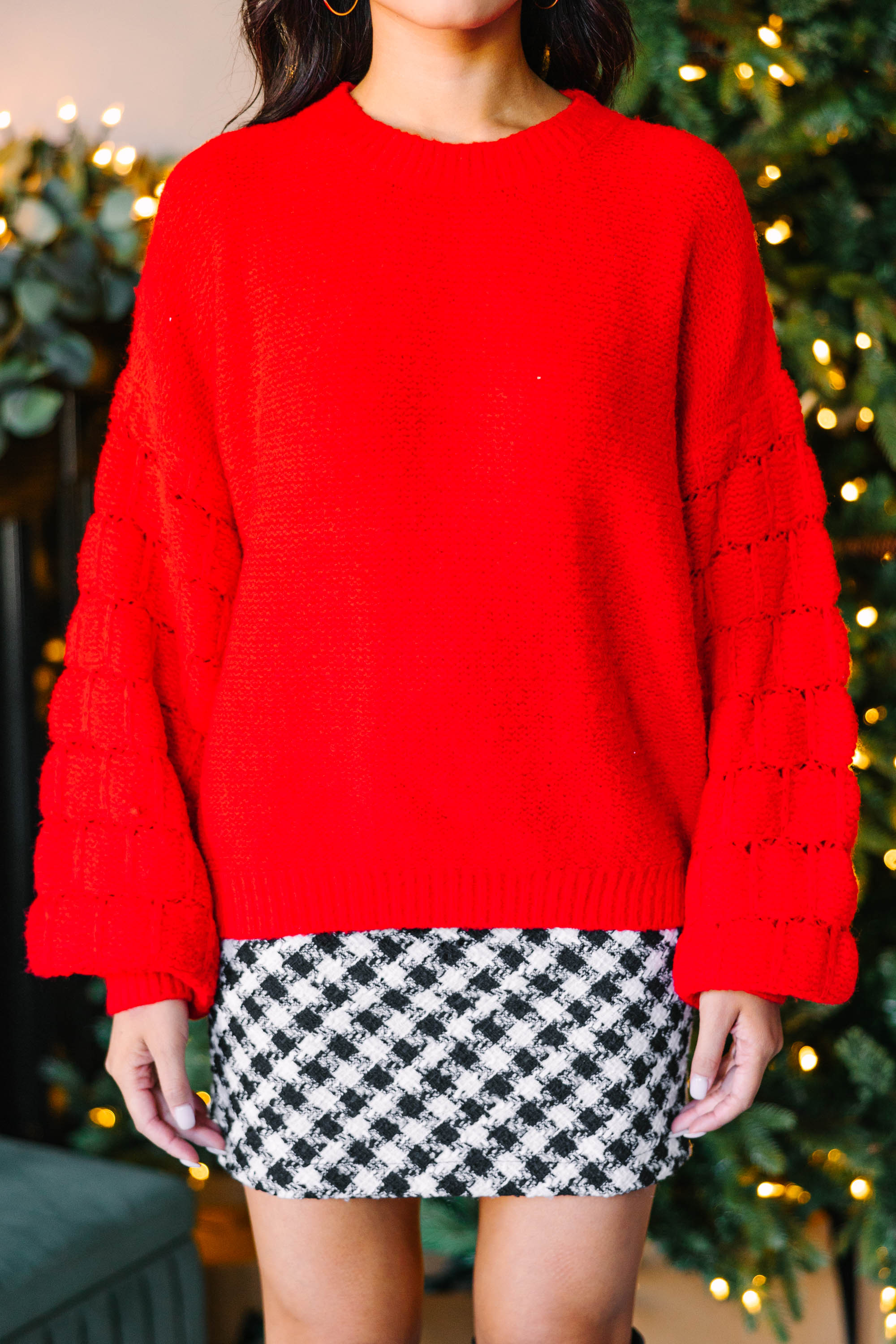 CHIRNAISHOP - Feeling Close To You Red Textured Sweater