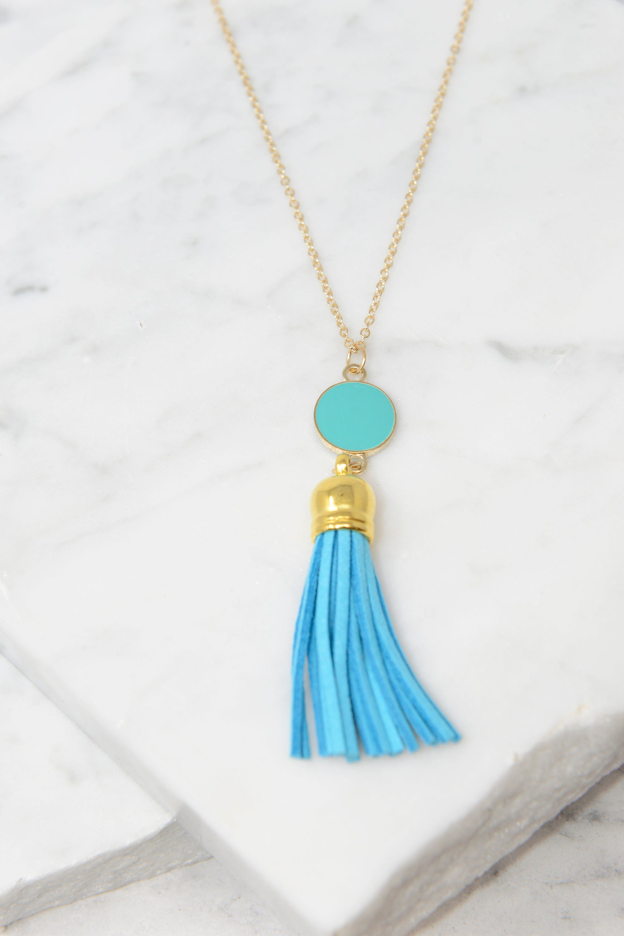 CHIRNAISHOP - Give It To You Aqua Blue Tassel Necklace