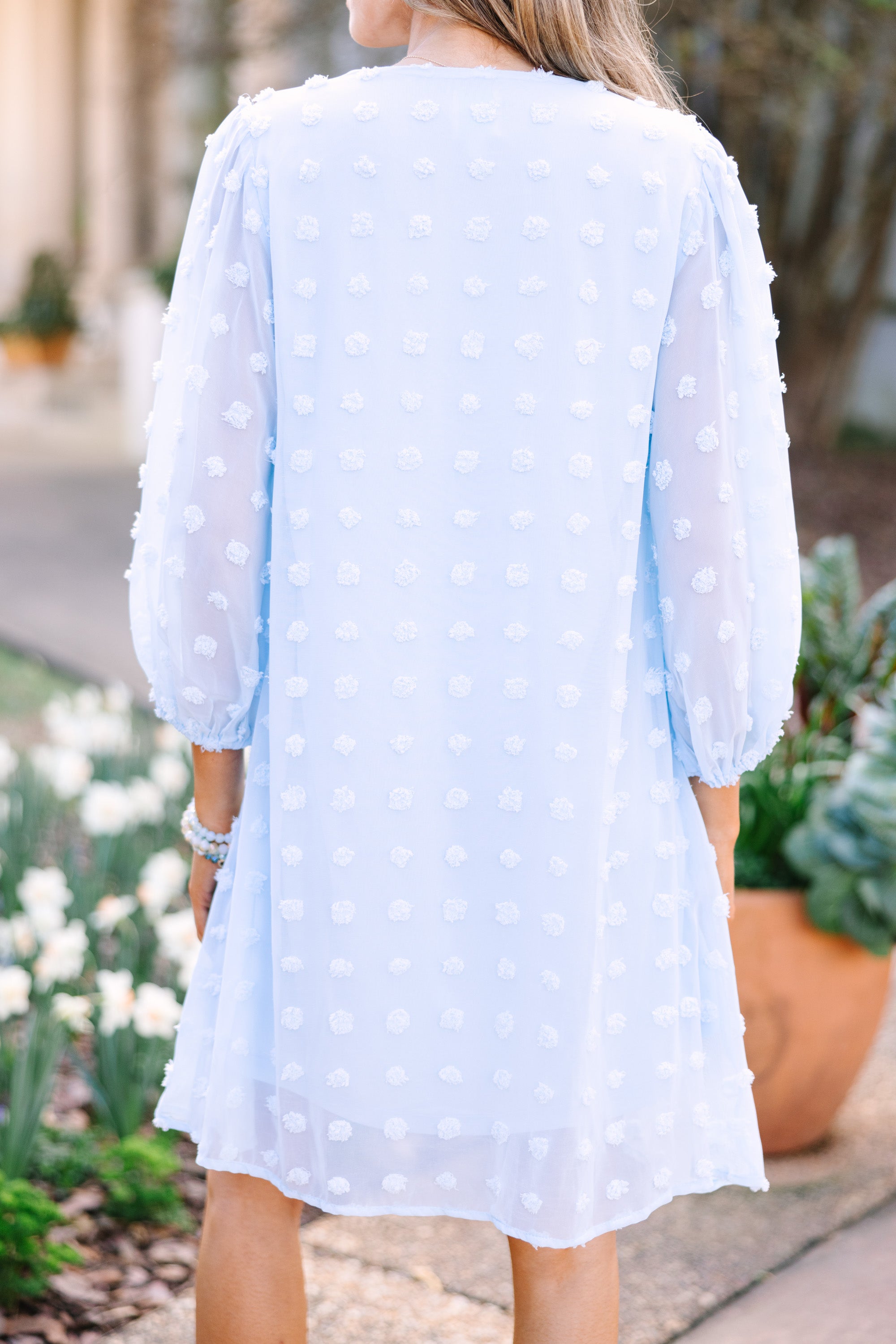 CHIRNAISHOP - Good To Know Sky Blue Swiss Dot Shift Dress