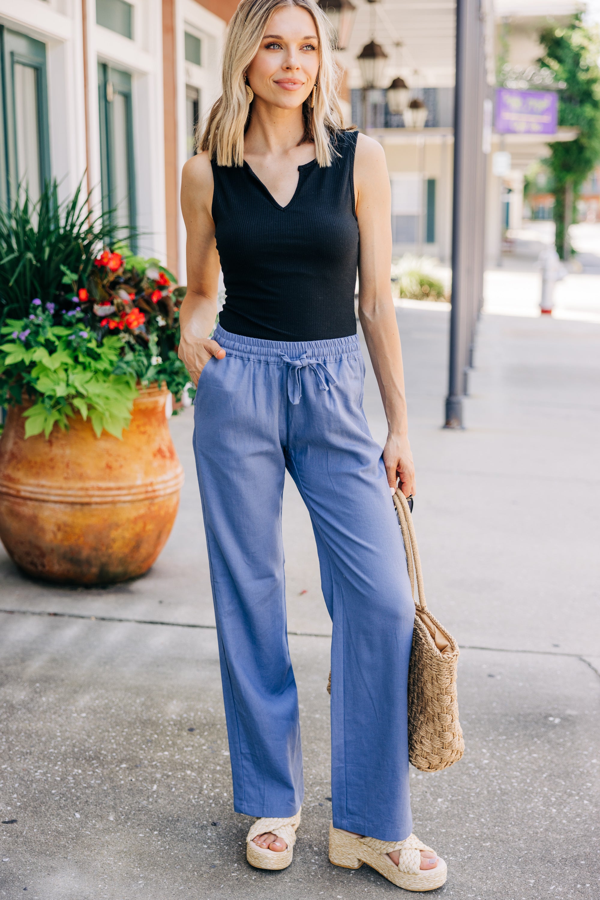 CHIRNAISHOP - Just Relax Ash Blue Linen Pants