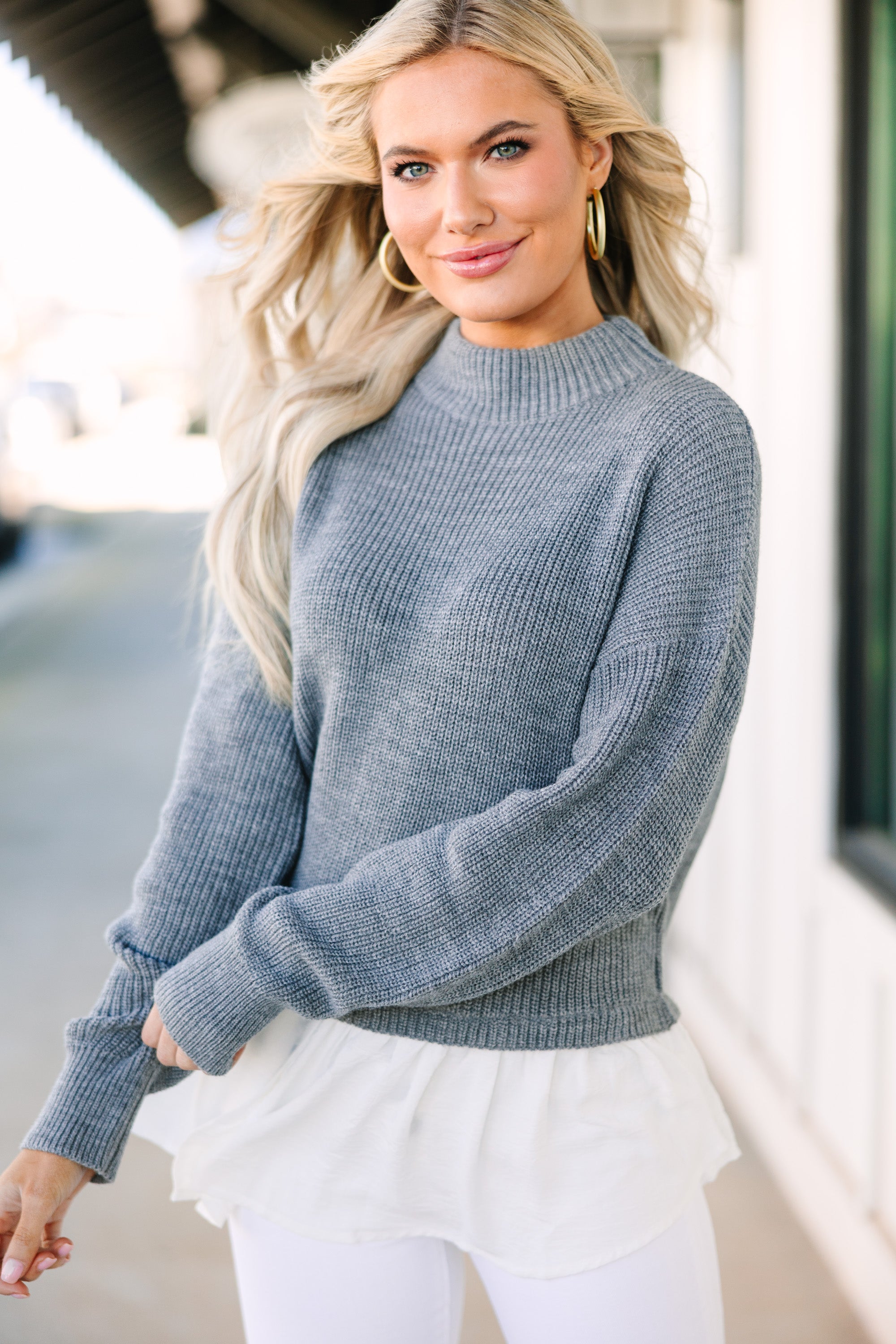 CHIRNAISHOP - Focus On You Gray Layered Sweater