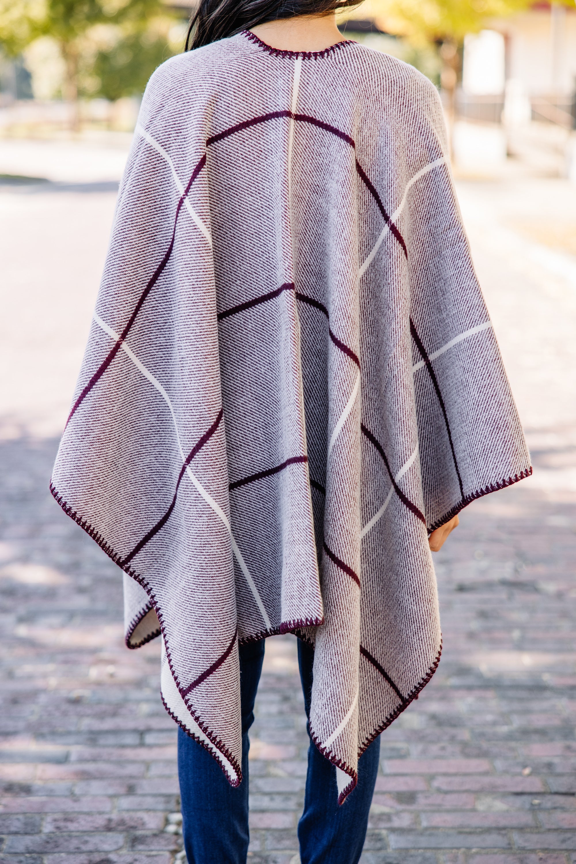 CHIRNAISHOP - Get Going Burgundy Red Plaid Poncho