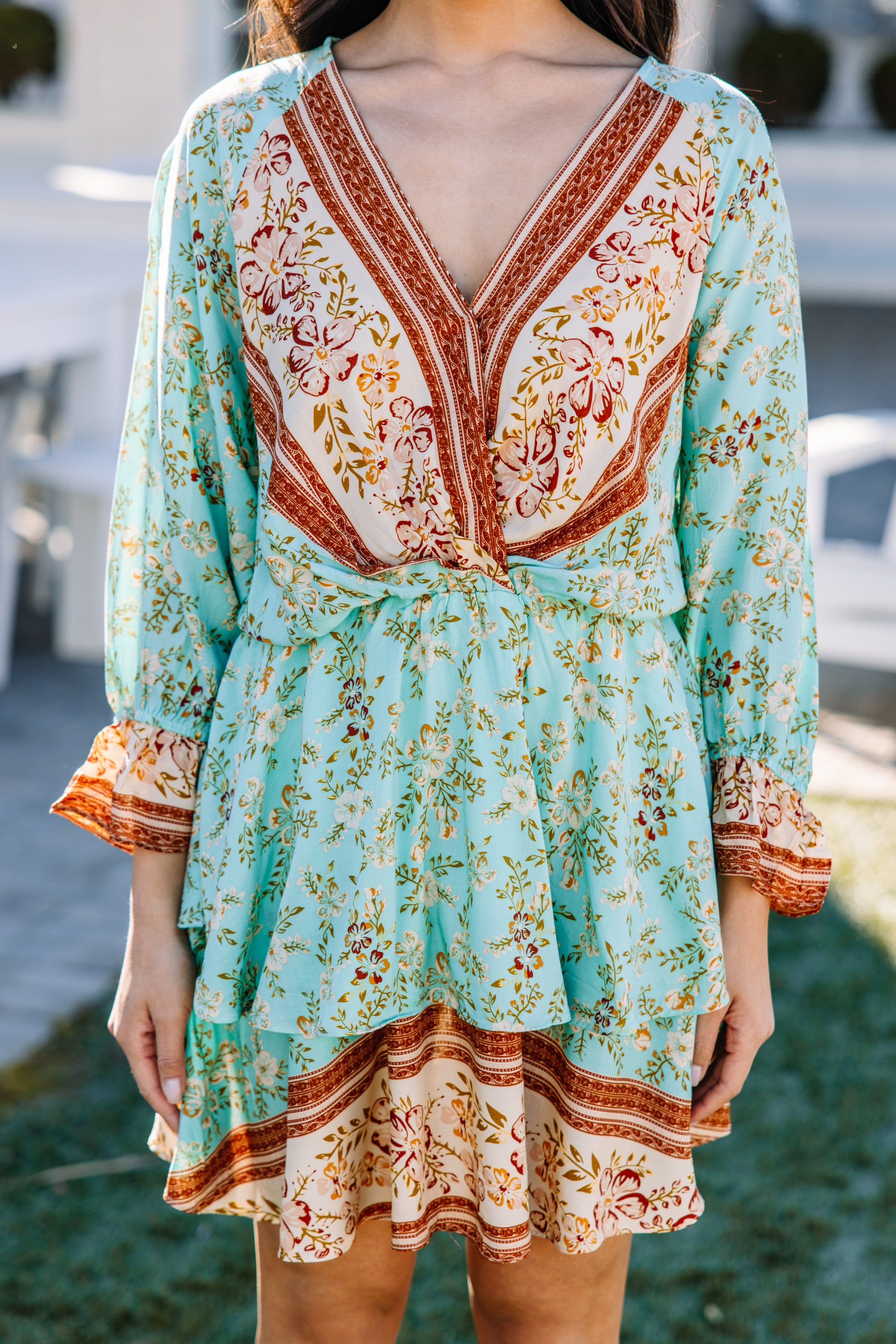 CHIRNAISHOP - Make The News Mint Green Mixed Print Dress