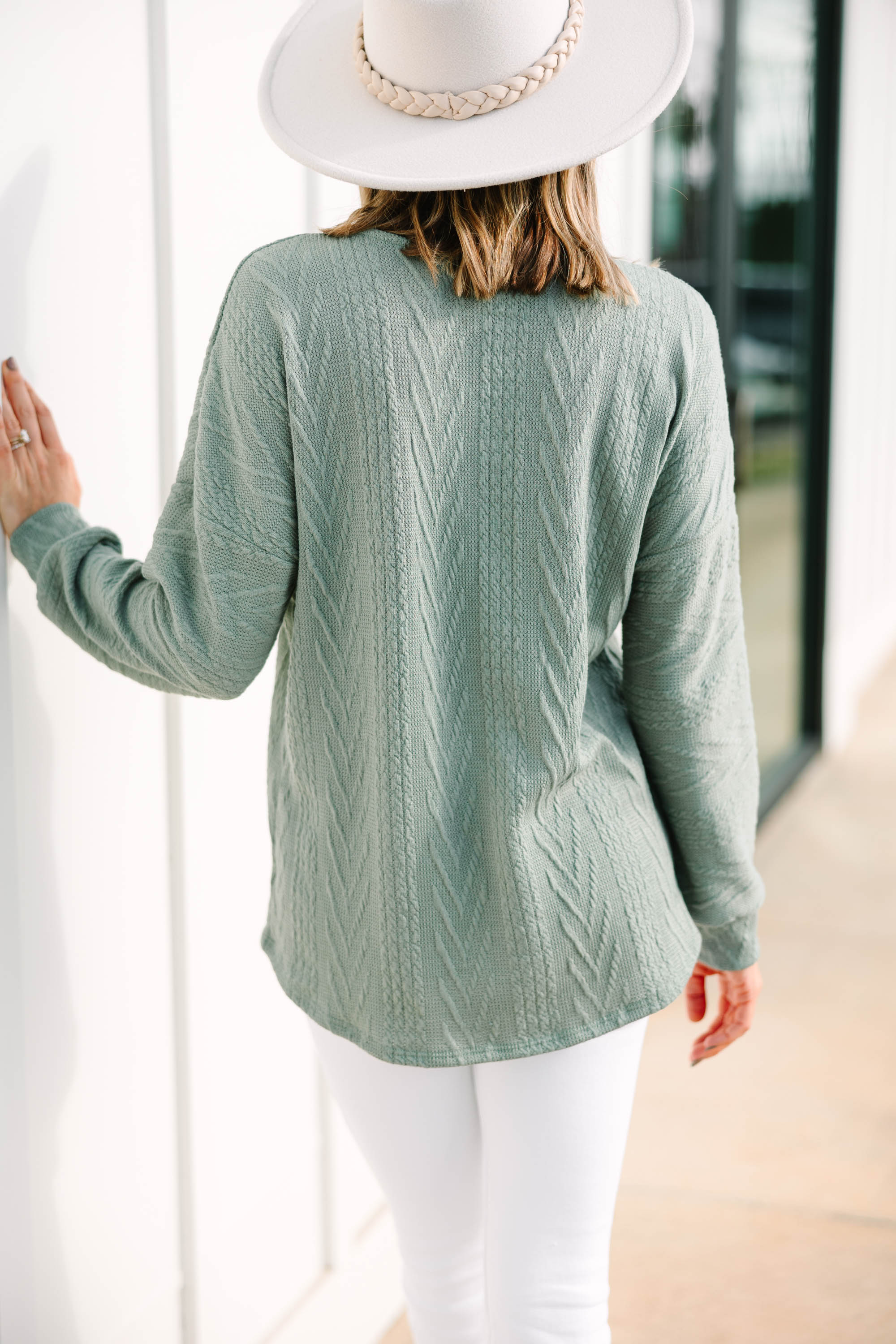 CHIRNAISHOP - The Slouchy Olive Green Cable Knit Top