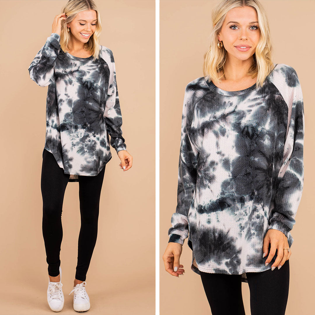 CHIRNAISHOP - Easy Like Sunday Black Tie Dye Tunic
