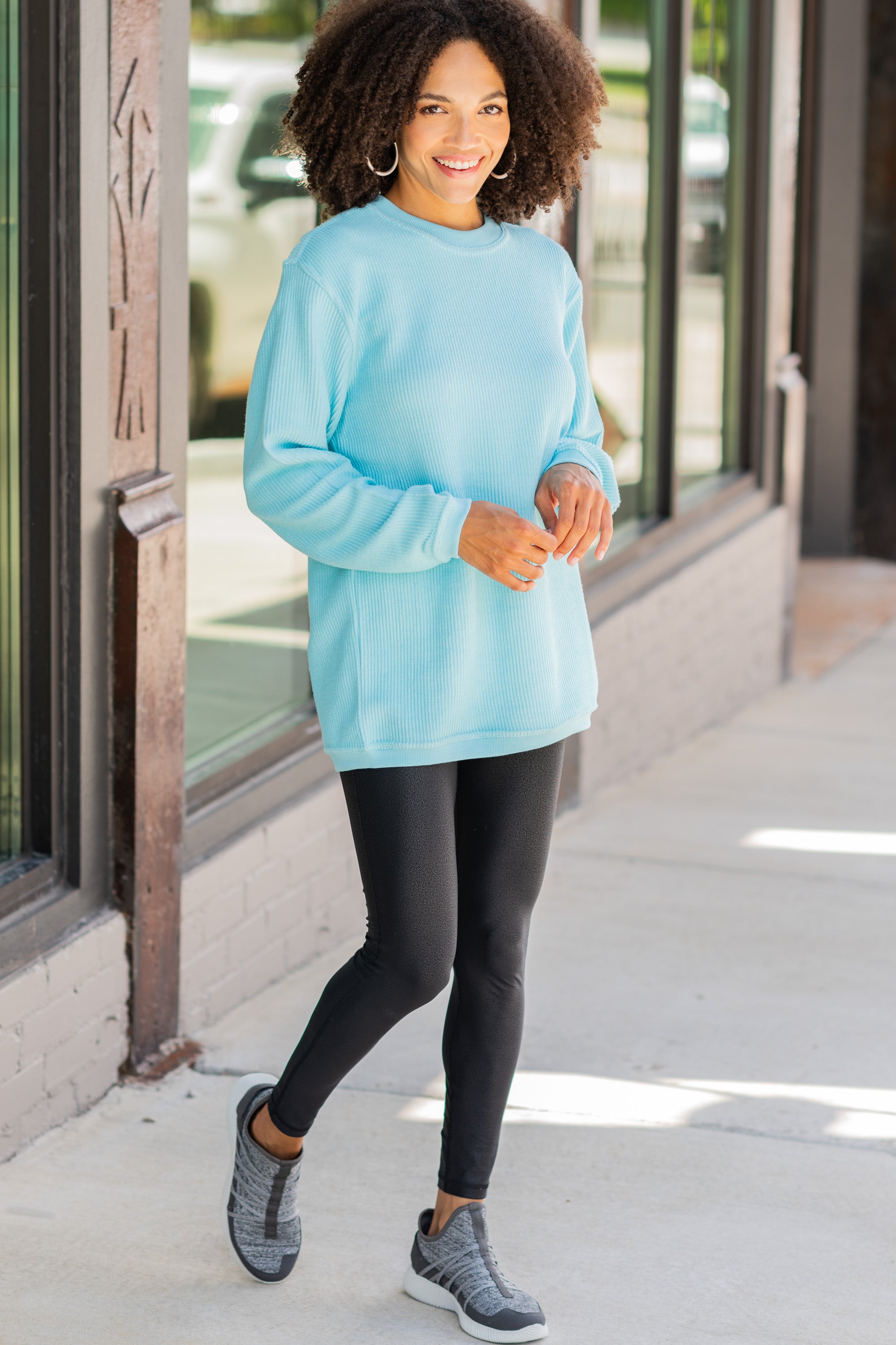 CHIRNAISHOP - True To Form Aqua Blue Corded Sweatshirt