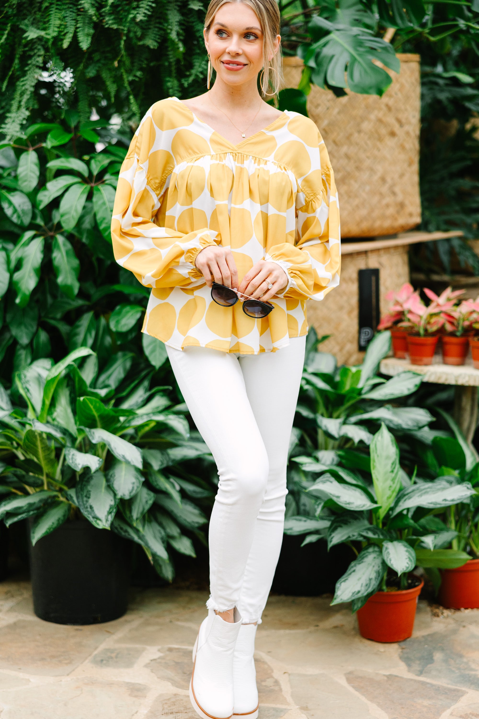 CHIRNAISHOP - On My Mind Mustard Yellow Abstract Blouse